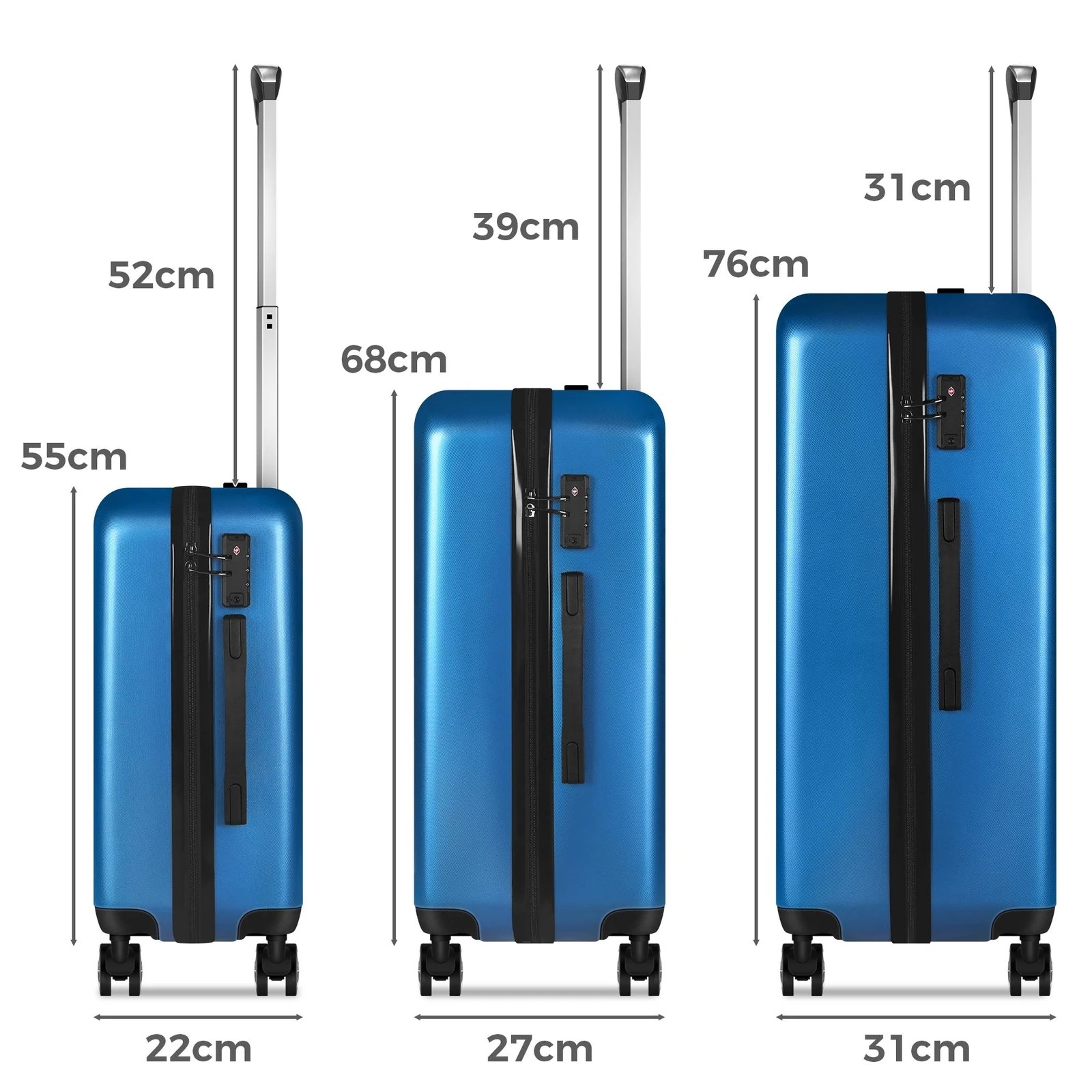 4 Alfordson Luggage 3PCS Set Suitcase ABS+PC Trolley TSA Hard Shell Case - Blue, 4 of 10