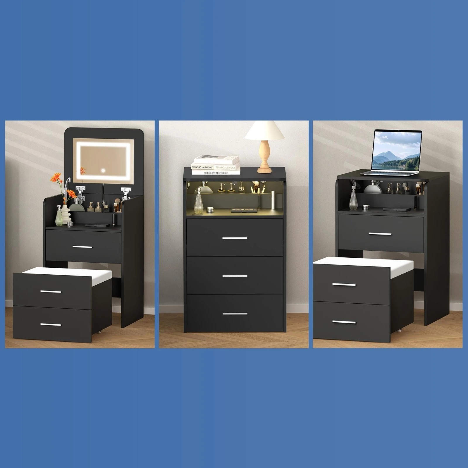 5 Alfordson Dressing Table Stool Set 2-In-1 Makeup Mirror Vanity Desk - Black, 5 of 10