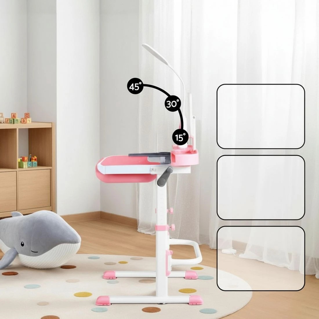 6 Keezi Kids Table and Chair Set Adjustable Study Desk w/ LED Lamp Reading - Pink, 6 of 7