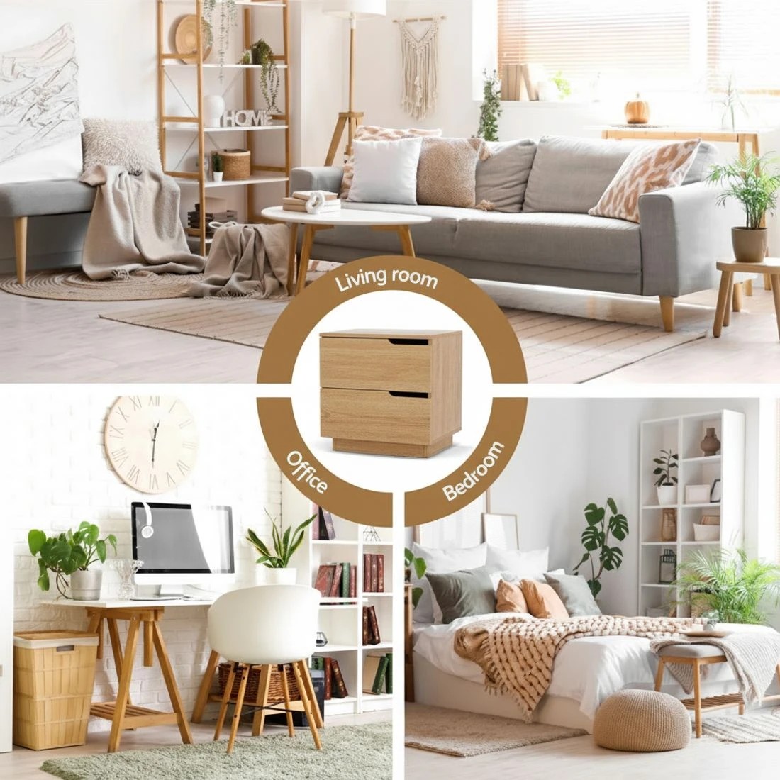 7 Artiss Bedside Table 2 Drawers Nightstand - Natural, 7 of 8