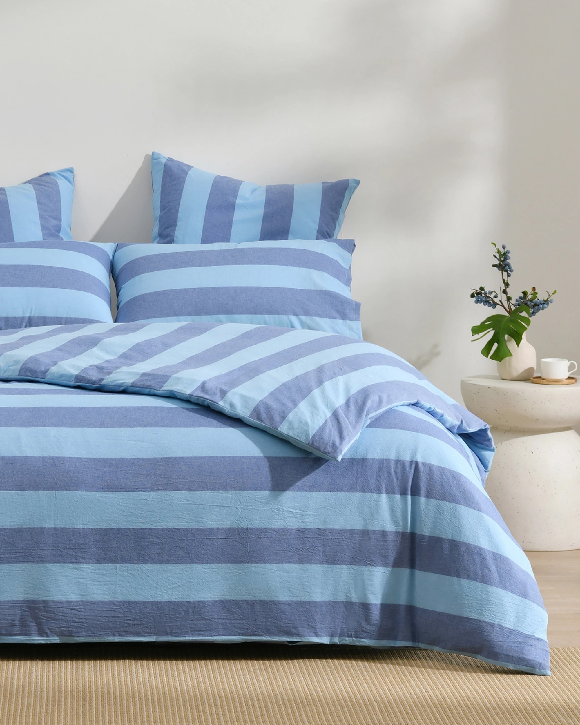 2 Dreamaker Bowie Washed Cotton Yarn Dyed Stripe Quilt Cover Set - Double - Blue, 2 of 8