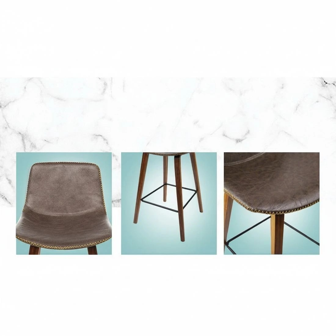 4 Artiss 2x Bar Stools Vintage Leather Wooden - Brown, 4 of 8