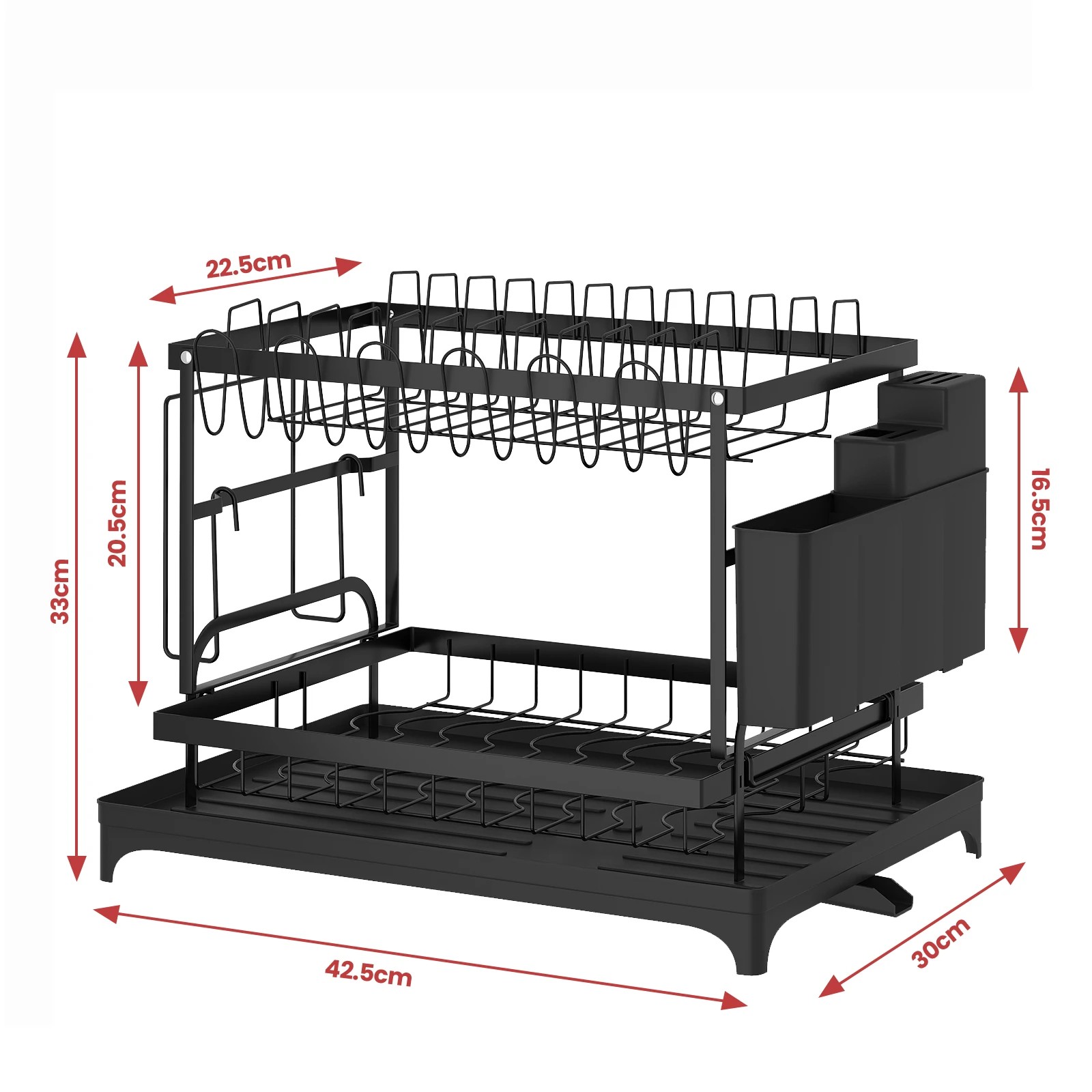 2 Advwin 2 Tier Dish Drying Rack Plate Drainer Cutlery Holder Kitchen Organizer
 - Black, 2 of 3