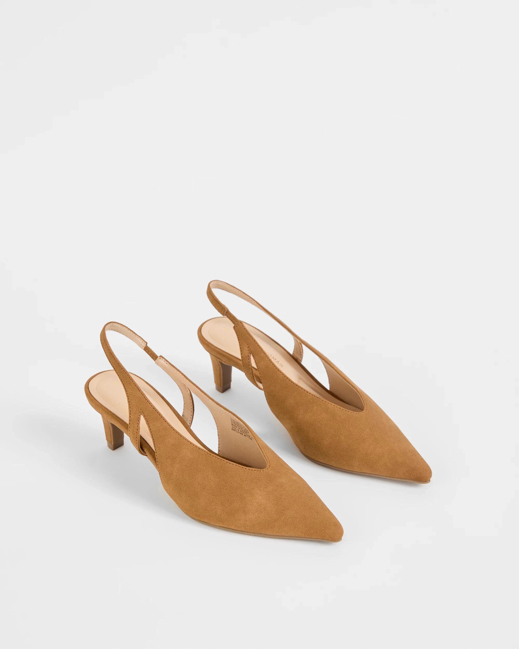 2 Target Woman High Vamp Kitten Heel Sling Back TAN FAUX SUEDE, 2 of 3