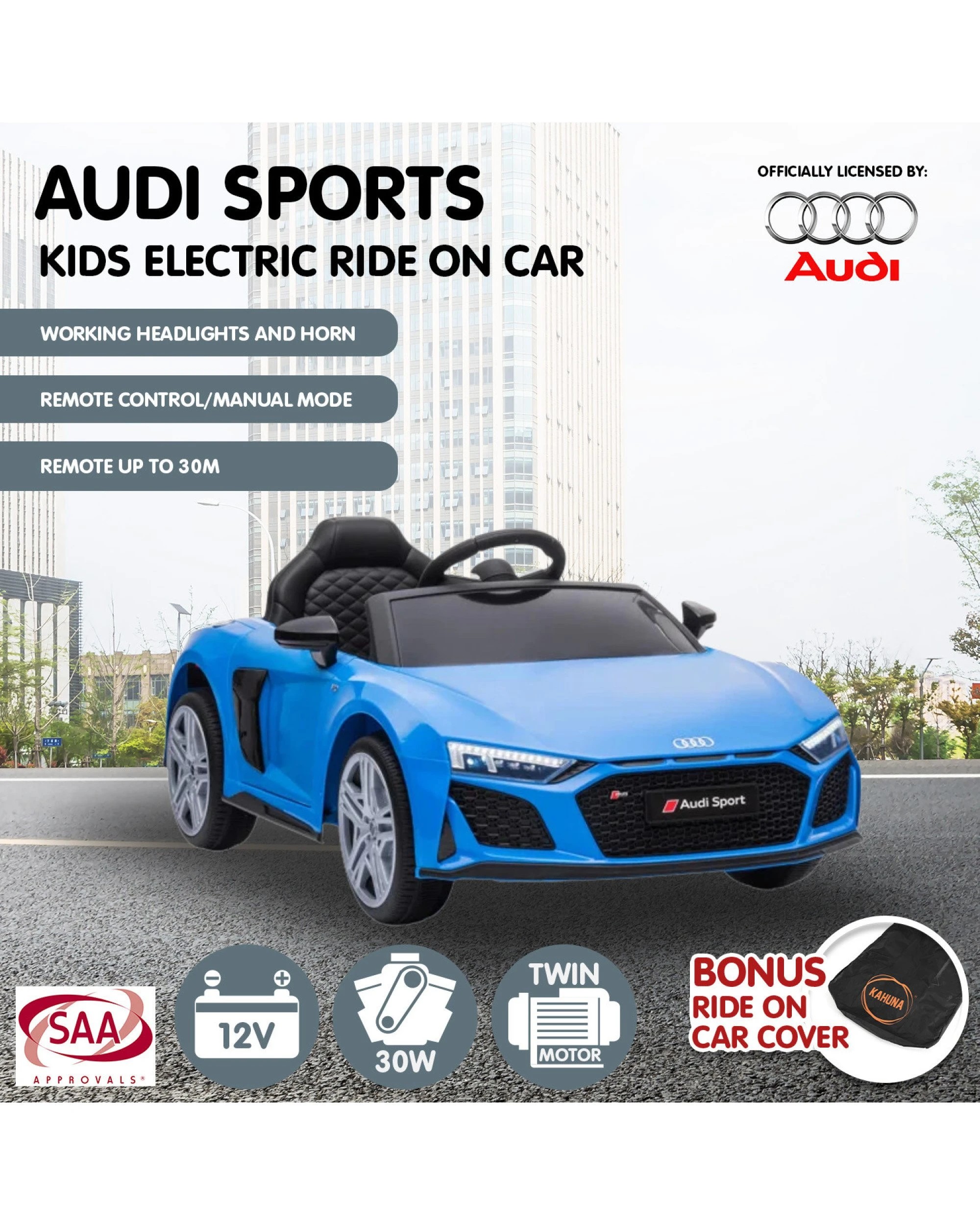 6 Kahuna Audi Sport Licensed Kids Electric Ride On Car Remote Control Blue, 6 of 10