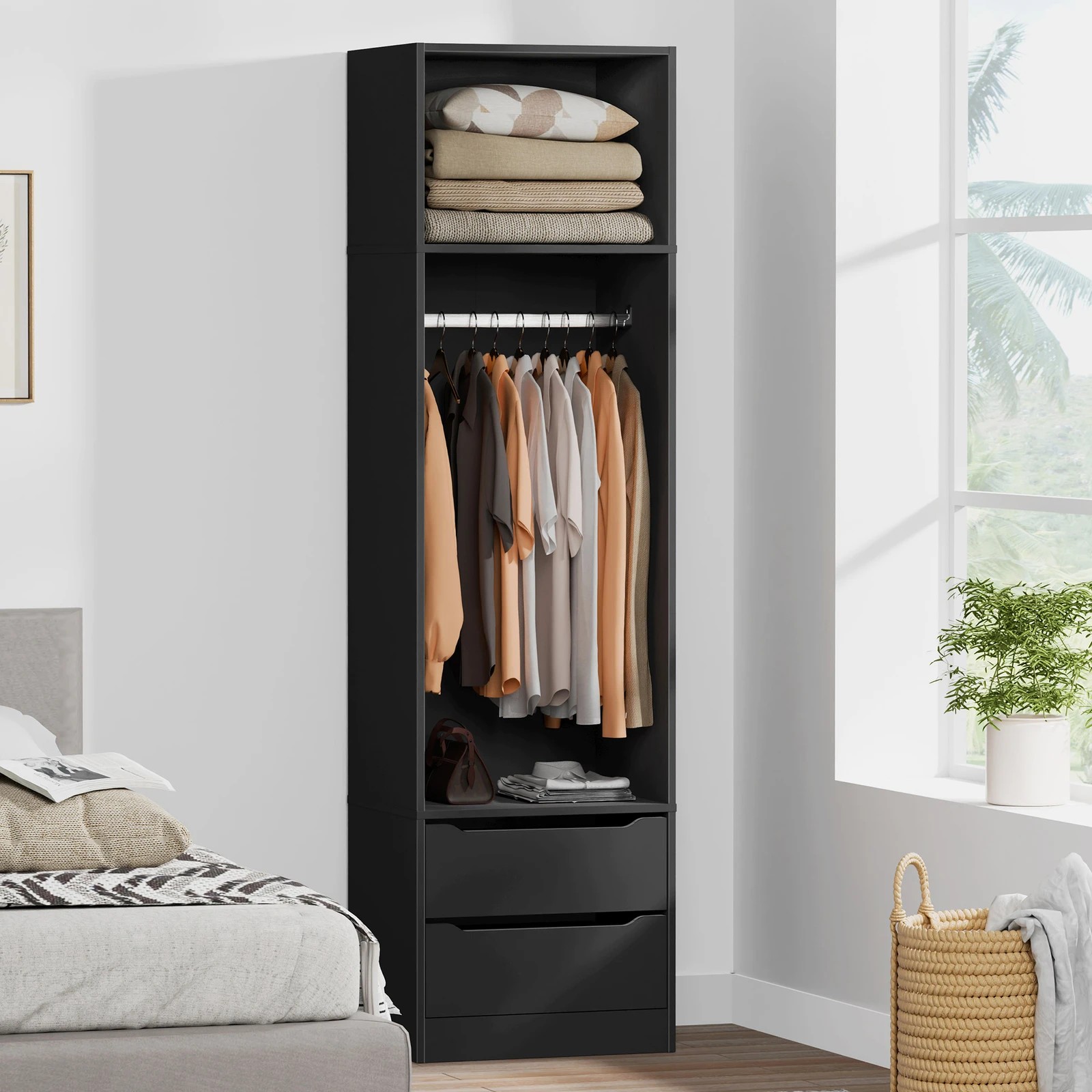 10 Alfordson Wardrobe 2 Drawers Clothes Storage Cabinet Hanging Rod - Black, 10 of 10