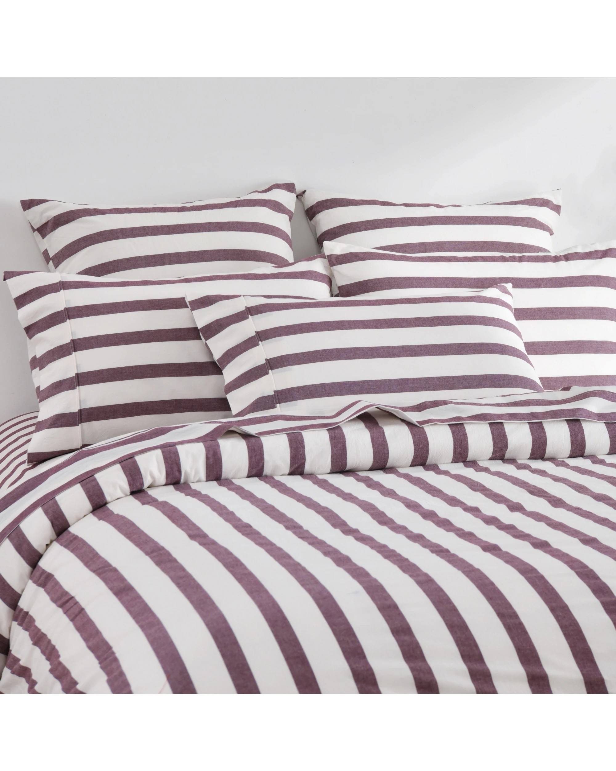 2 Dreamaker Cove Yarn Dyed Washed Cotton Striped Quilt Cover Set - Queen Bed - Plum, 2 of 7