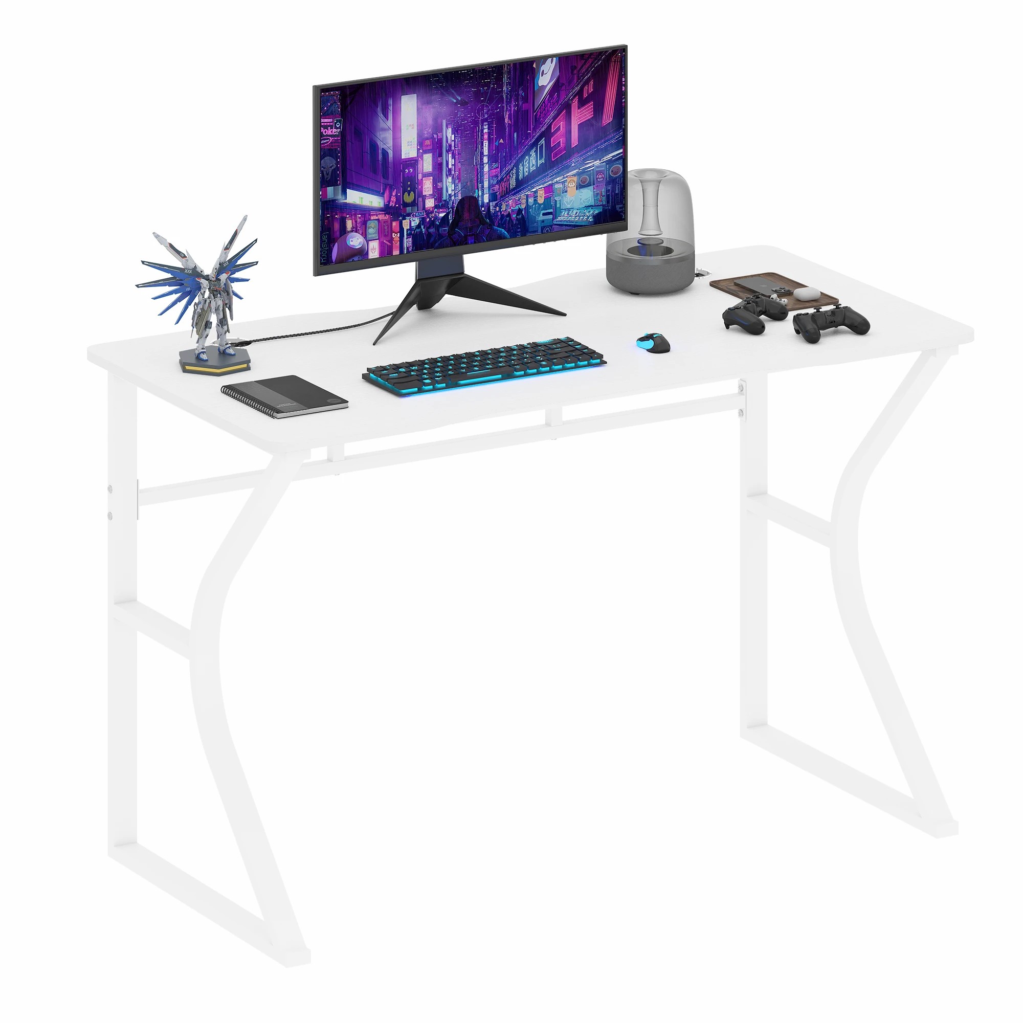1 Advwin 120cm Computer Desk with Cable Holes, Home Office Desk with K-Shape Metal Legs, Spacious Workstation - White, 1 of 7