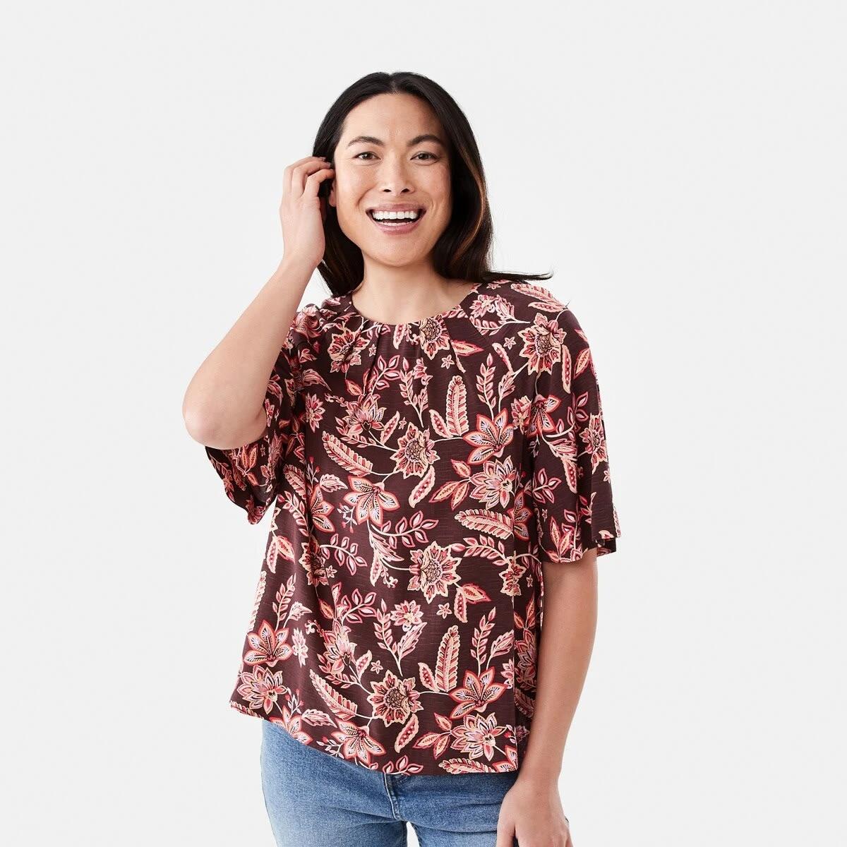 1 Short Sleeve Tuck Top CHINTZ WARM MULBERRY, 1 of 6
