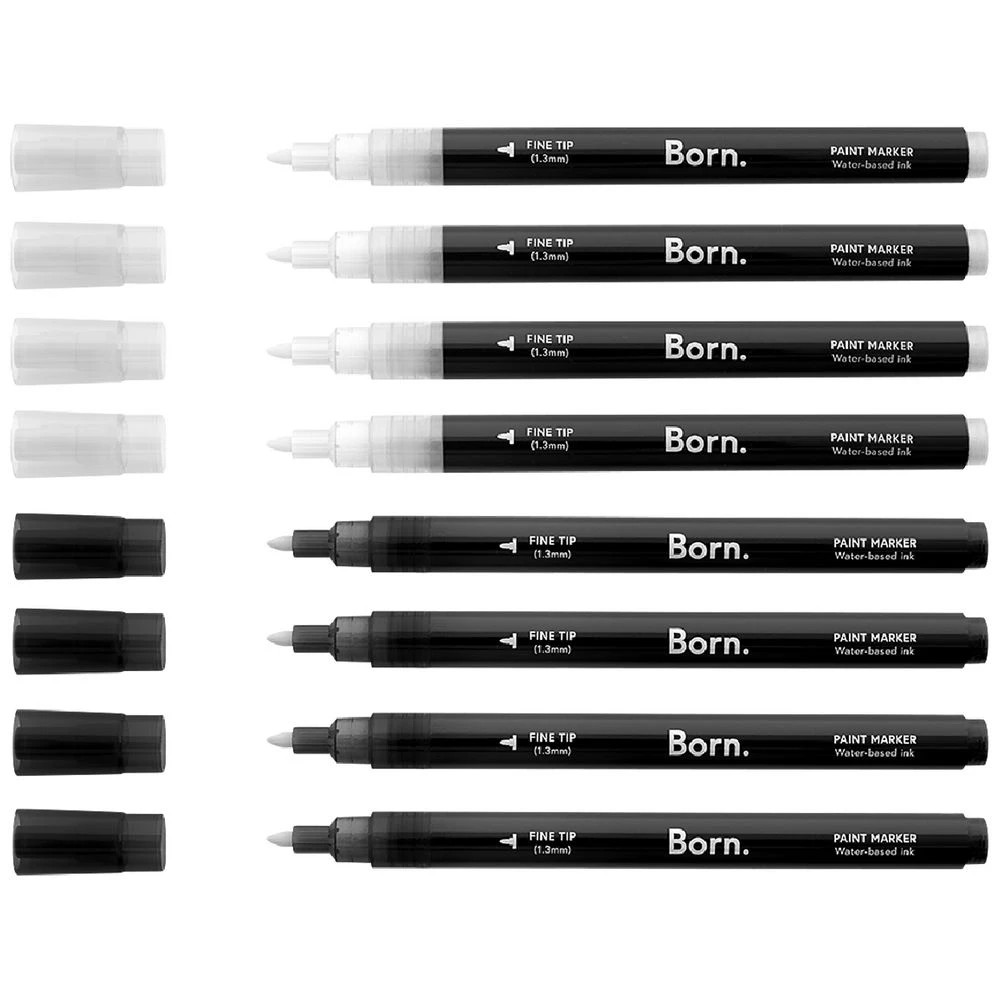 4 Born Acrylic Paint Marker 1.3mm Black/White 8 Pack, 4 of 4