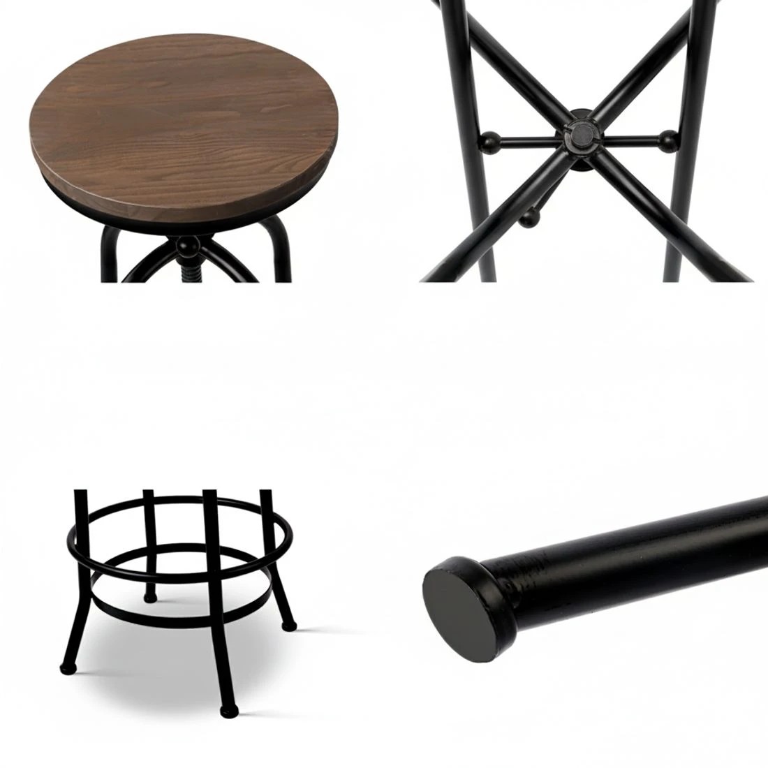 3 Artiss Bar Stools Adjustable Wood Chairs - Black, 3 of 7