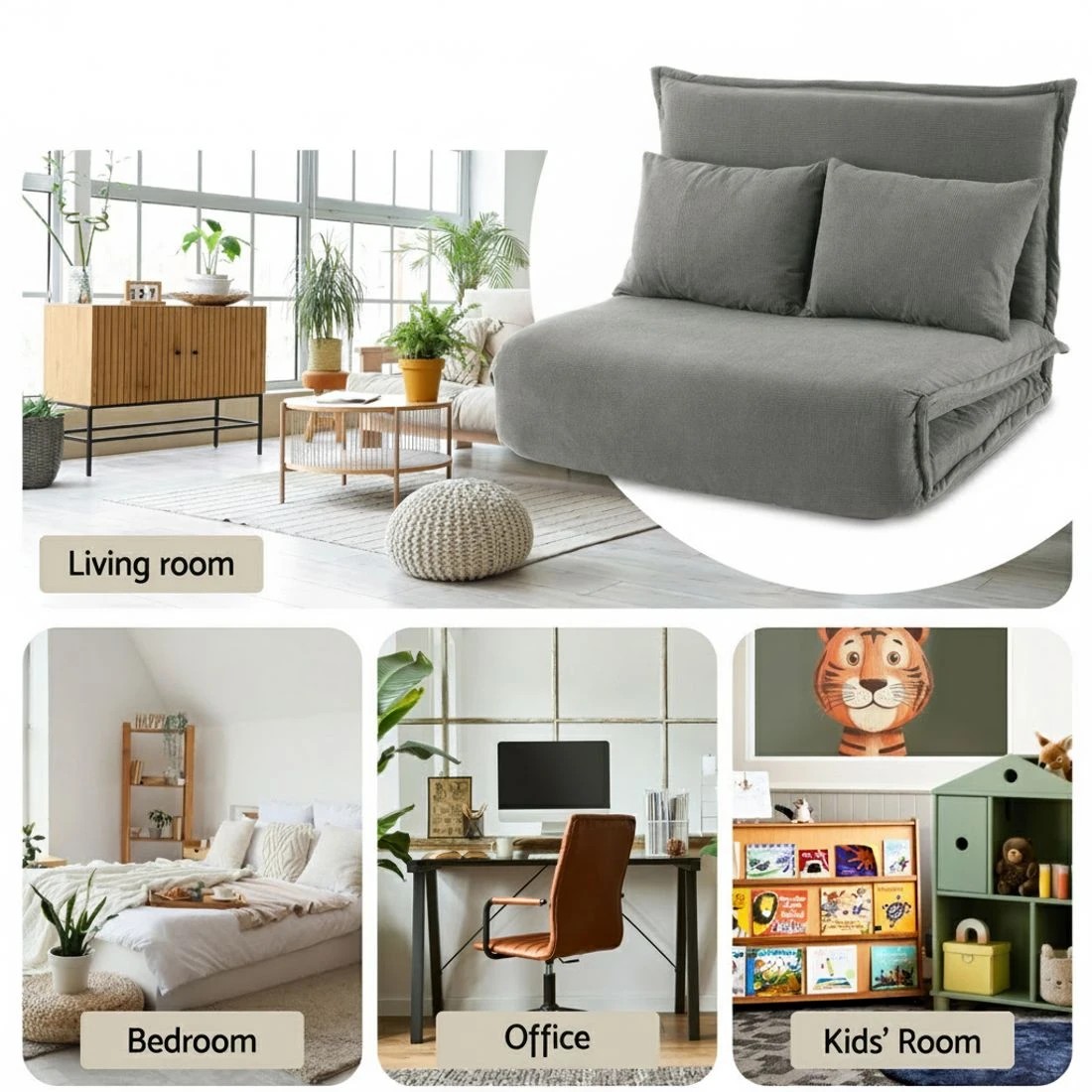 6 Artiss Floor Lounge Sofa Bed Foldable 2 Seater - Grey, 6 of 7