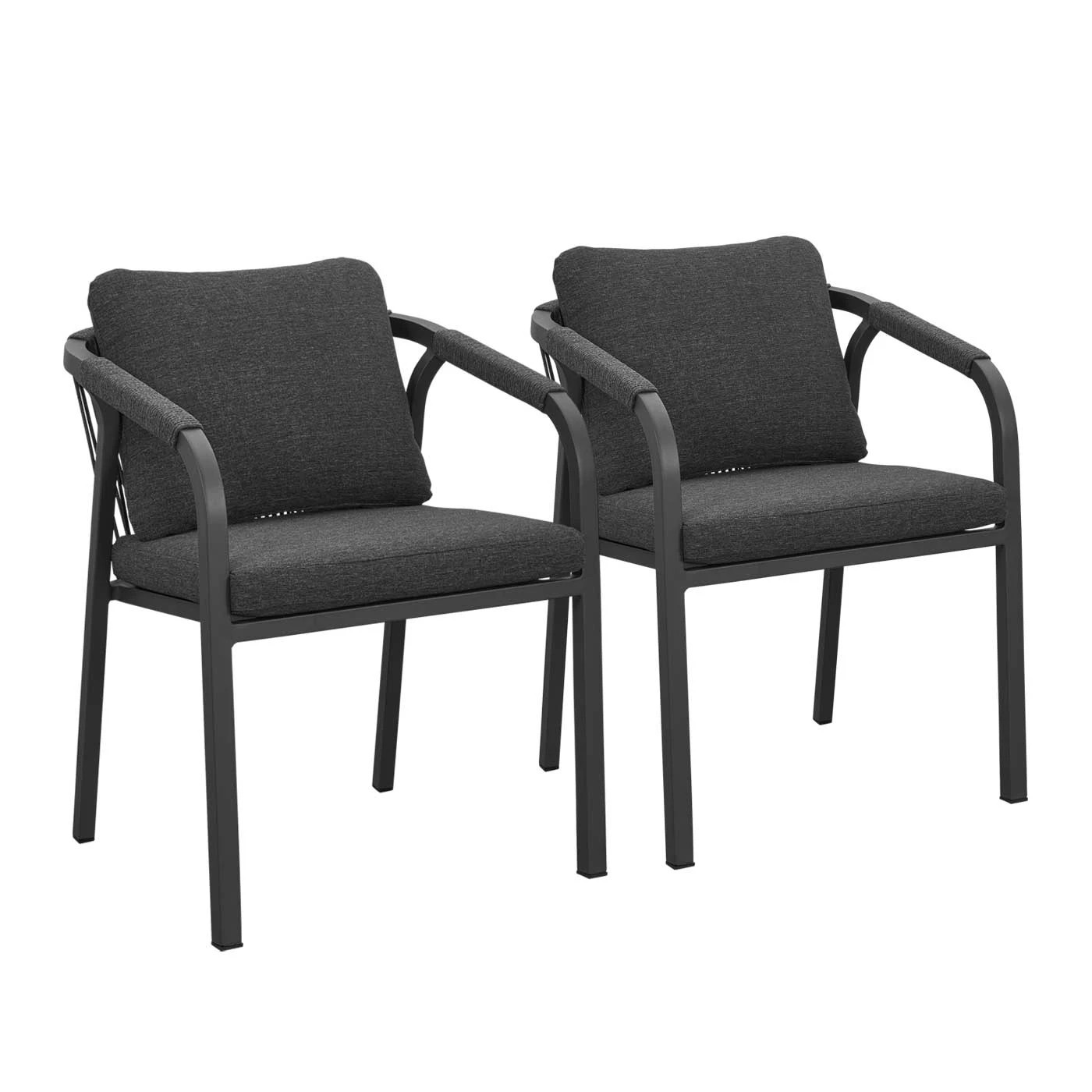 1 Moda Living La Perouse Charcoal Aluminium Outdoor Dining Chairs with Arms - Dark Grey Cushions (Set of 2) - White, 1 of 10