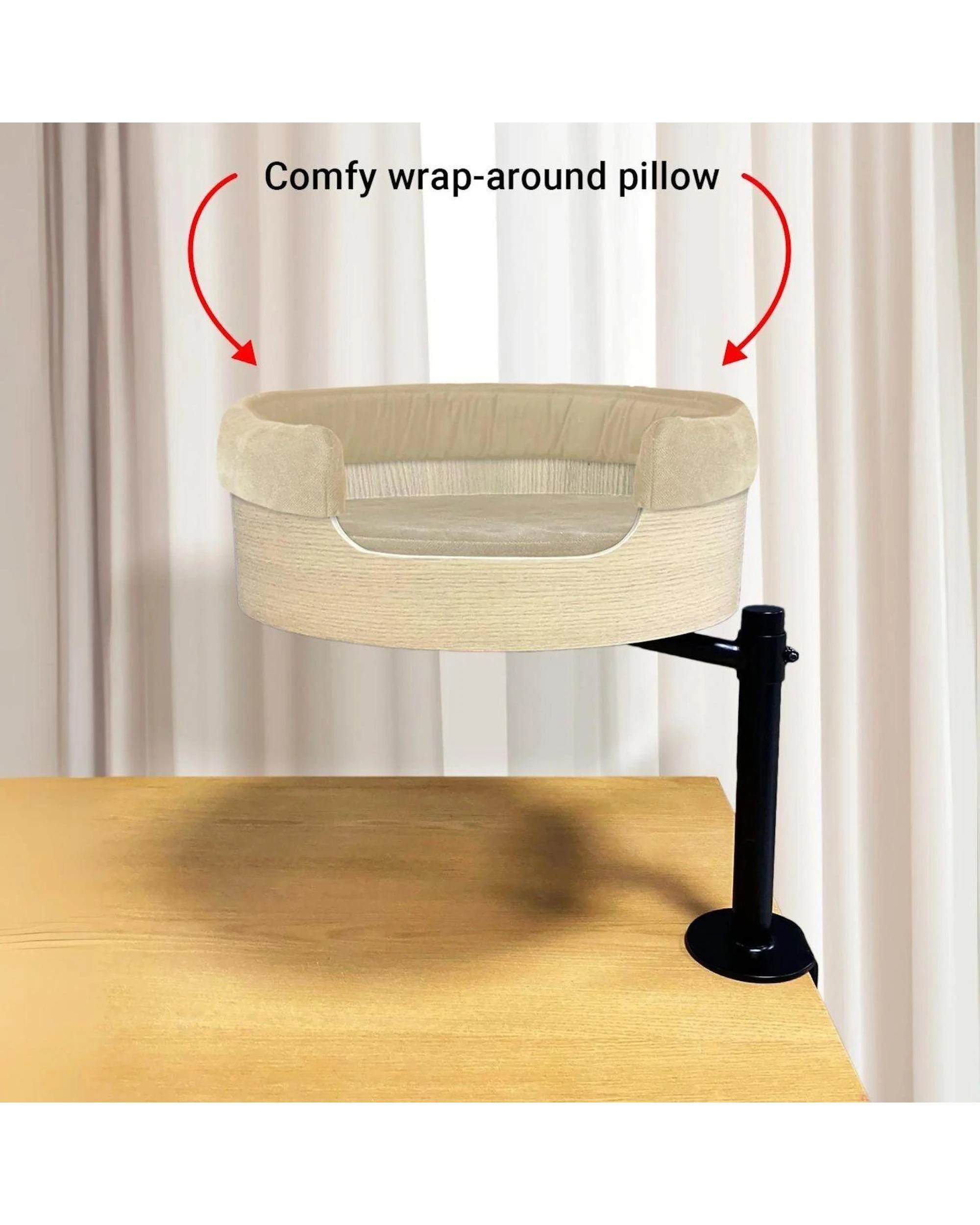 1 Desk Nest Wrap-Around Plush Cushion Pillow for Cat Beds Cream - White, 1 of 3