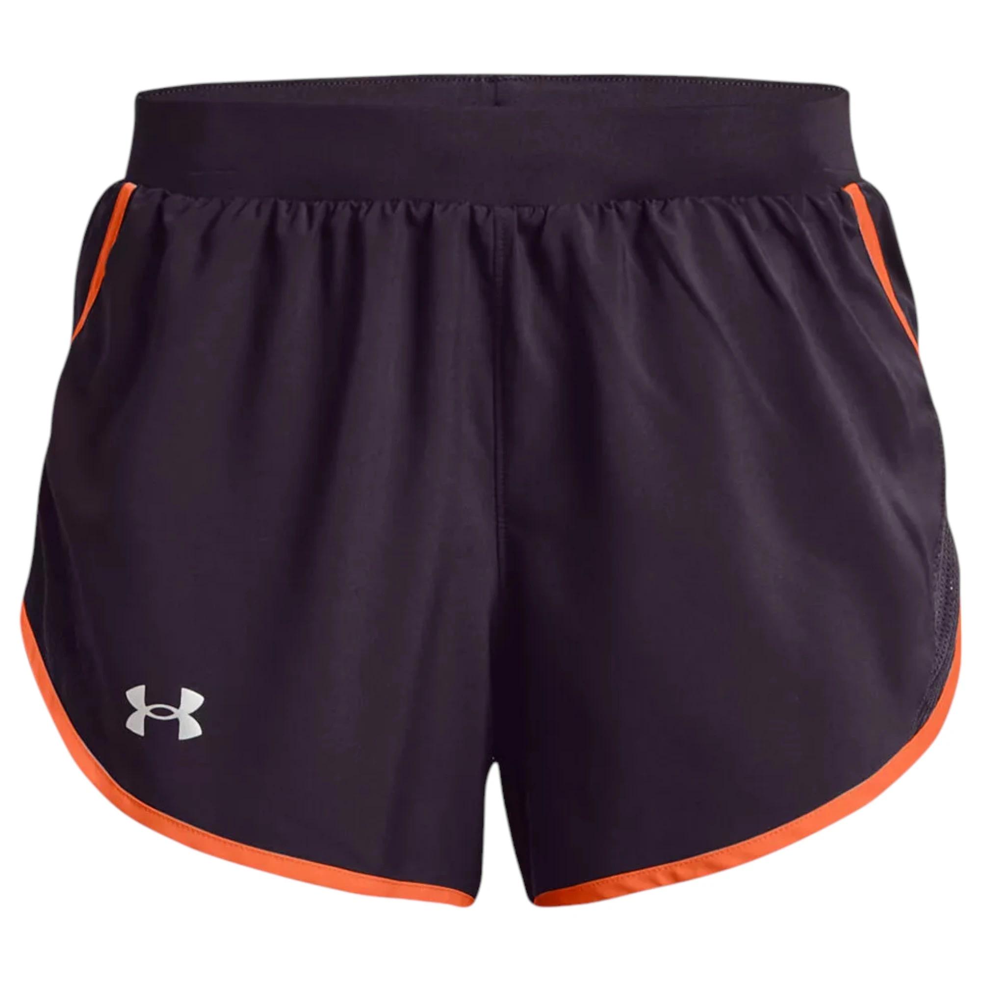 6 Under Armour Womens Dark Purple/ Orange Fly-By 2.0 Shorts DARK PURPLE/ORANGE, 6 of 7