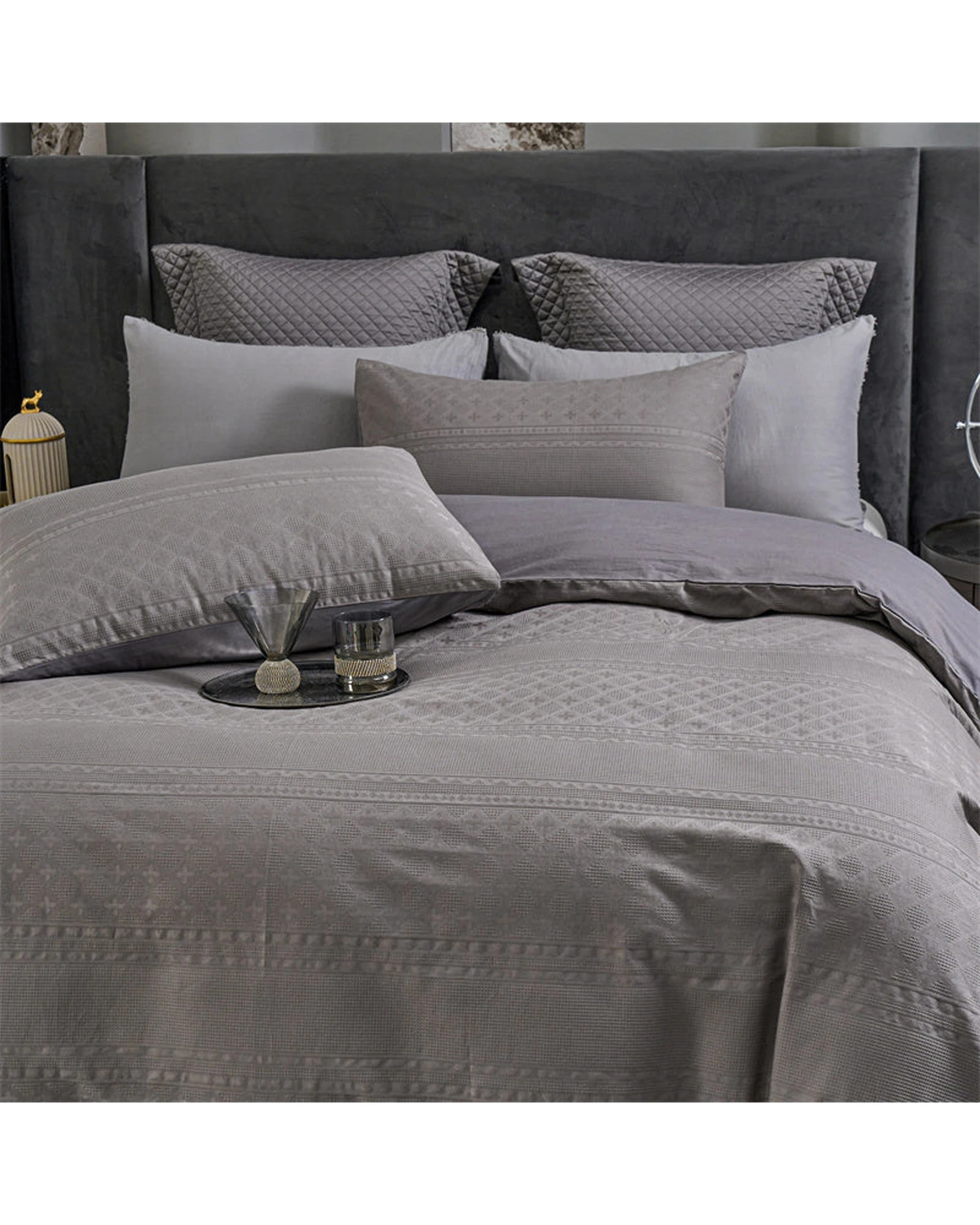 3 Cotton More Waffle Jacquard Quilt Cover Set 100% Cotton King Dark - Grey, 3 of 7