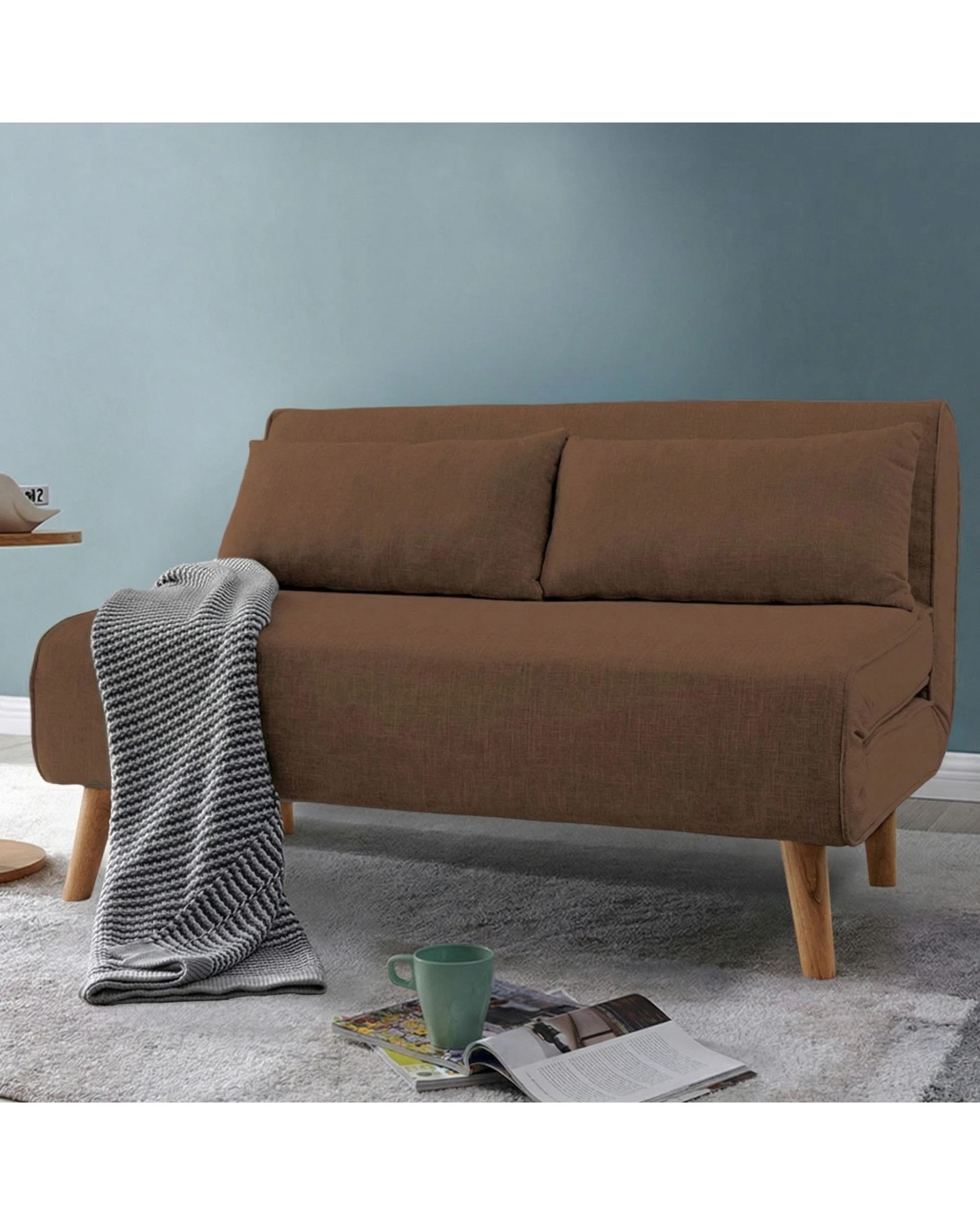 2 Sarantino 2-Seater Adjustable Sofa Bed Lounge Faux Linen - Brown, 2 of 7