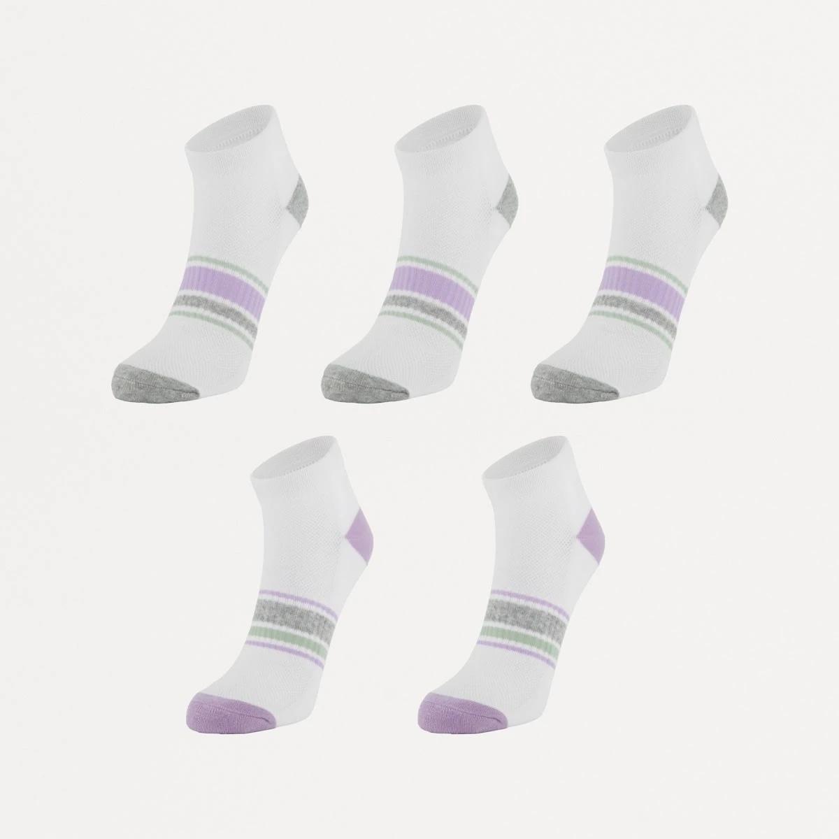 1 5 Pack Active Anklet Socks with Arch Support WHITE, PURPLE, 1 of 3