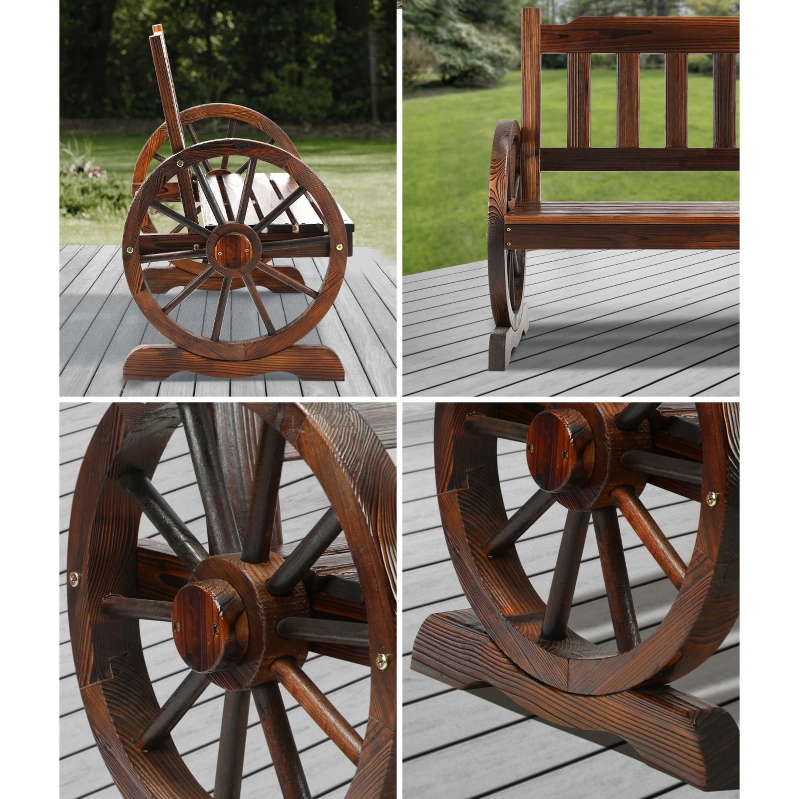 5 Livsip 2 Seater  Outdoor Garden Bench Wooden Wagon Chair - Charcoal, 5 of 10