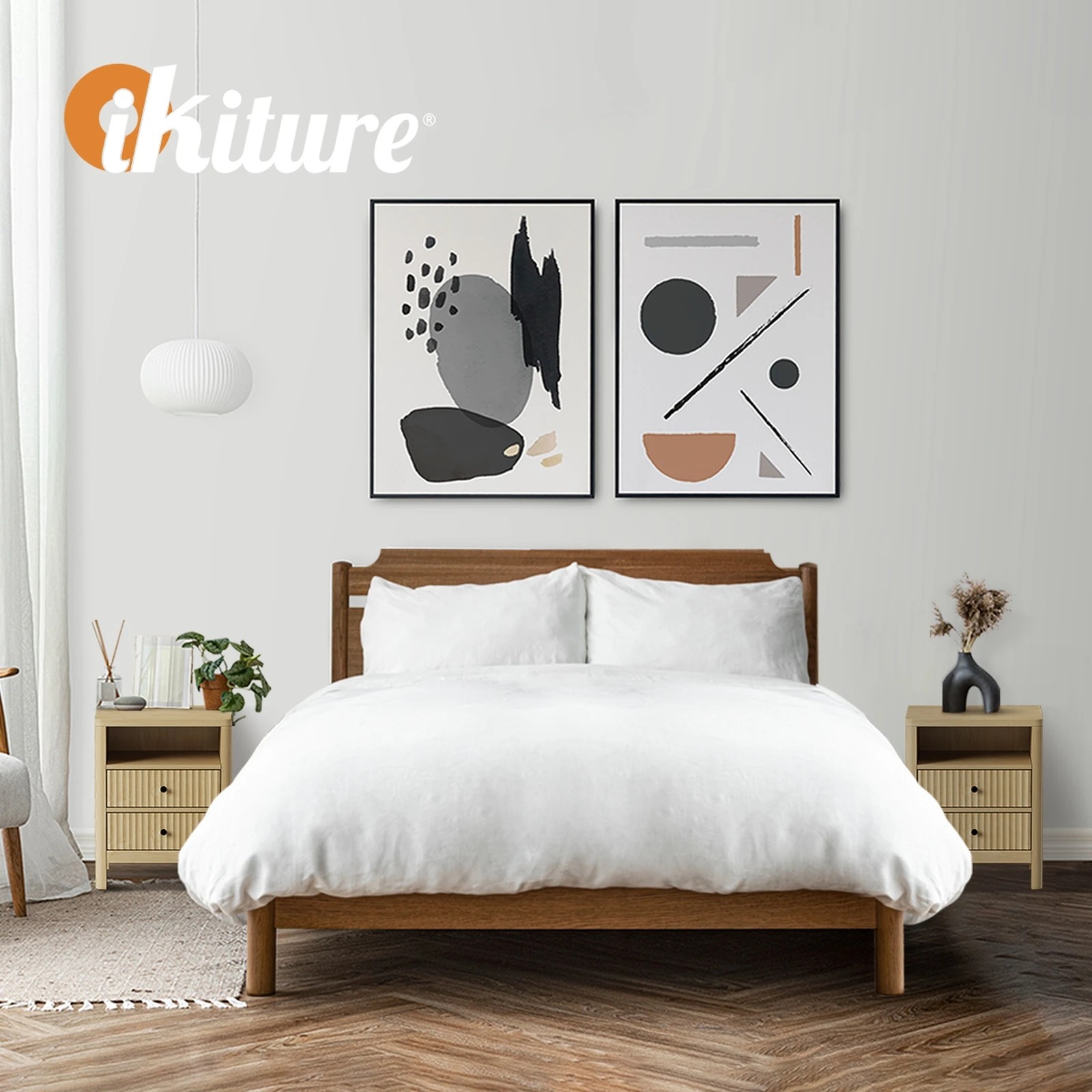 5 Oikiture Bedside Table 2 Drawers Side End Tables Nightstand Open Shelf
 - Natural, 5 of 10