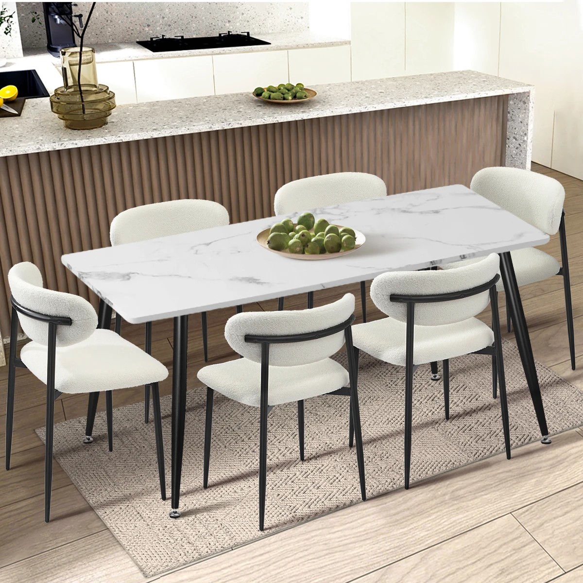 4 Oikiture 4x Dining Chairs Kitchen Chair Cafe Lounge Chair Boucle - Multi, 4 of 9