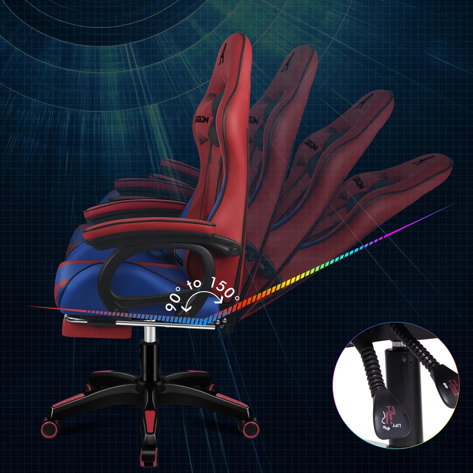 8 Alfordson Gaming Office Chair Racing Massage Computer Seat Footrest Leather - Red, 8 of 10