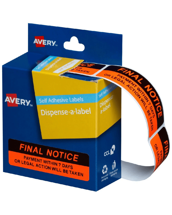 Avery Pre Printed Dispenser Labels Final Notice 125 Pack