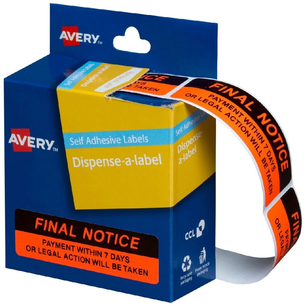 1 Avery Pre Printed Dispenser Labels Final Notice 125 Pack, 1 of 1