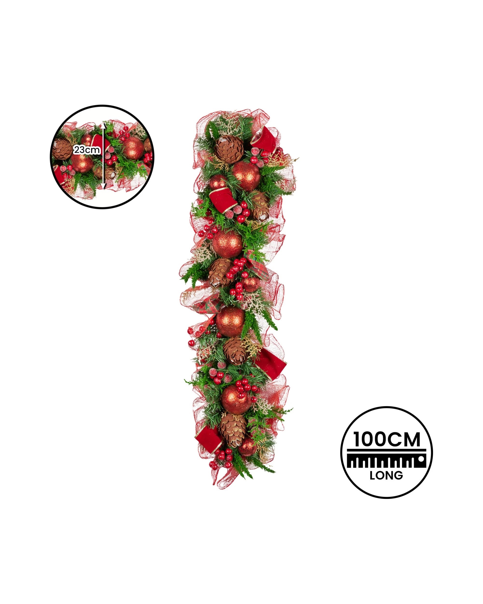 3 Christabelle 1m Christmas Garland With Red Berries Pine Cones Baubles Berries Tree Decoration Ornament, 3 of 8