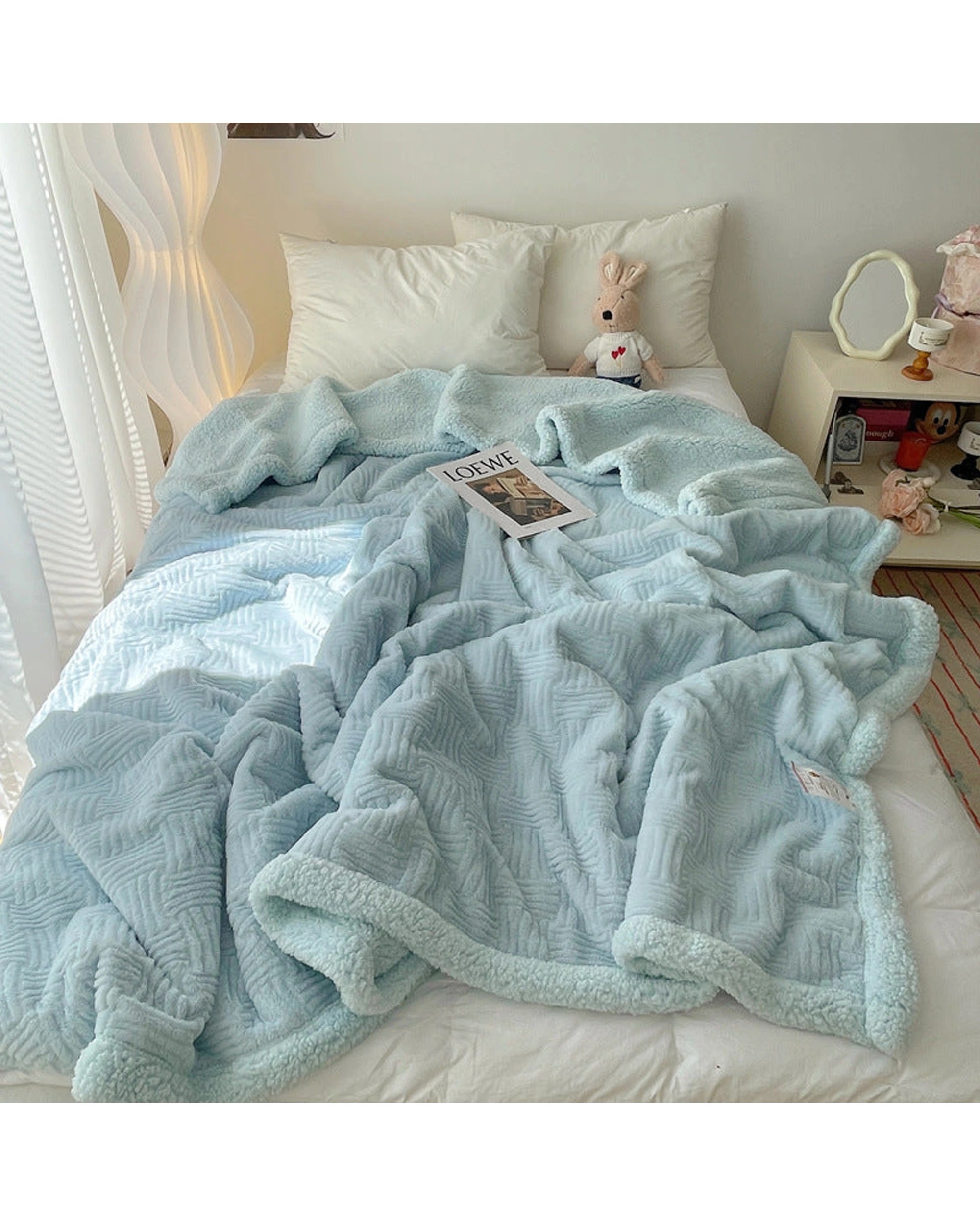 2 Cotton More Large Faux Rabbit Plush Blanket Throw 200x230cm Sky - Blue, 2 of 7