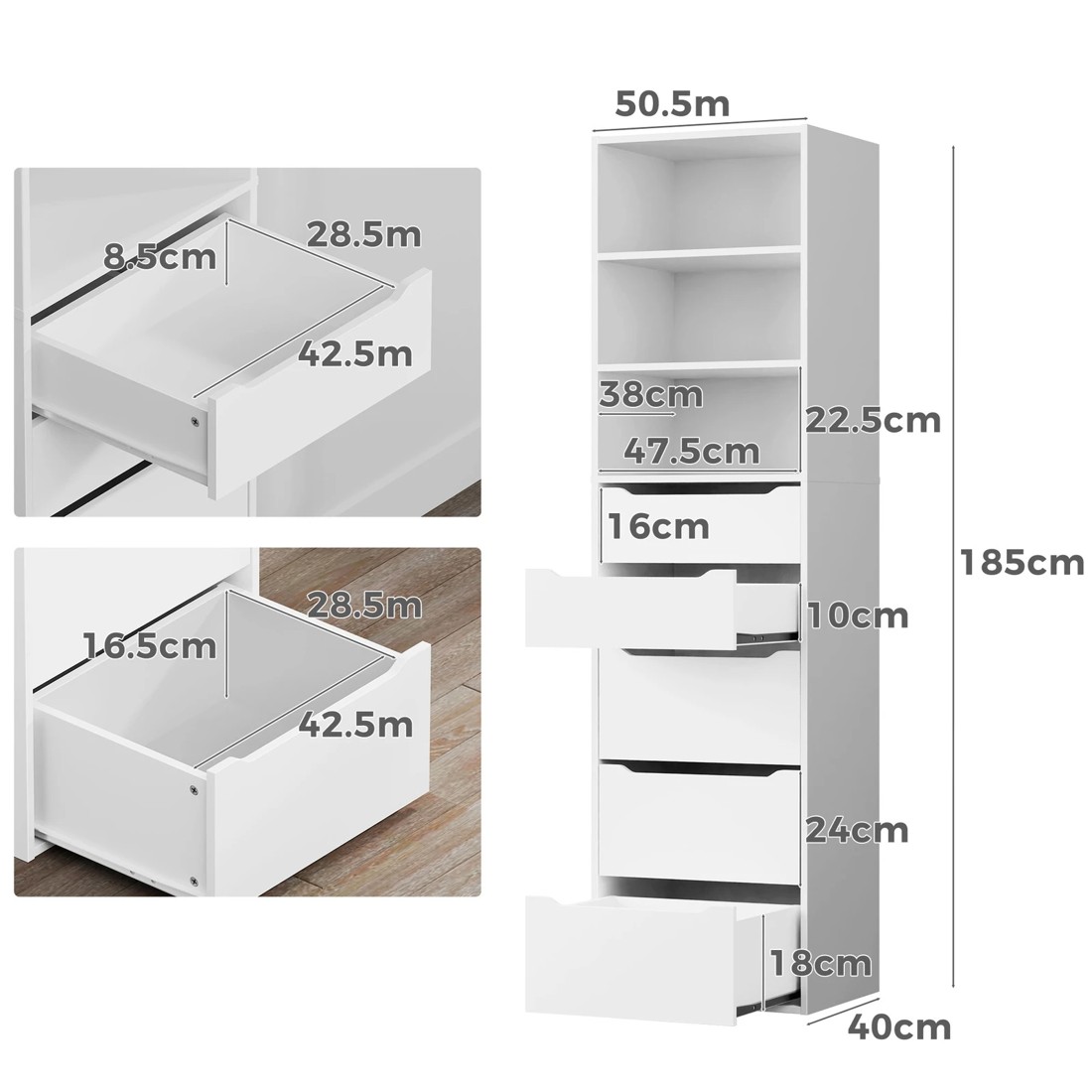 9 Alfordson Wardrobe Clothes Storage Cabinet Closet Organizer 5 Drawers - White, 9 of 10