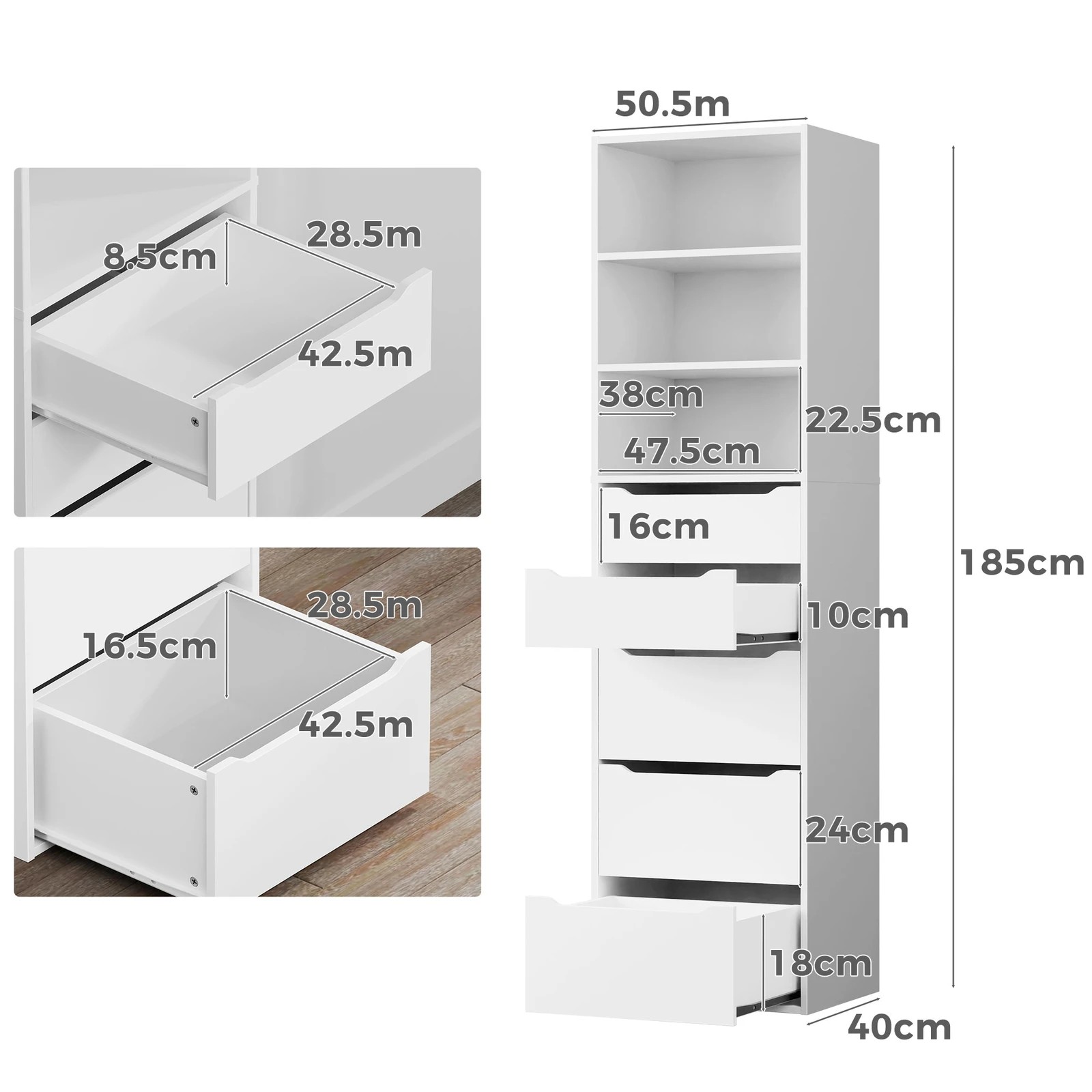 9 Alfordson Wardrobe Clothes Storage Cabinet Closet Organizer 5 Drawers - White, 9 of 10