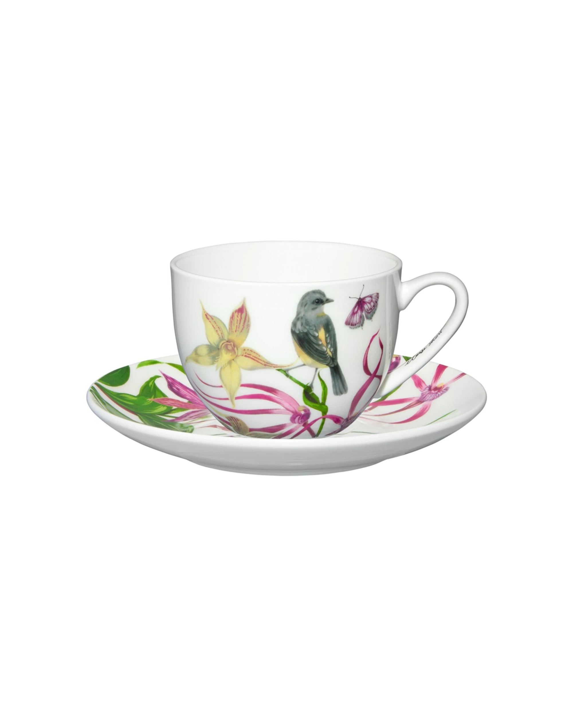 1 Maxwell & Williams Eloise Short Lyric Bone China Cup & Saucer Set 240ml Robin - White, 1 of 3