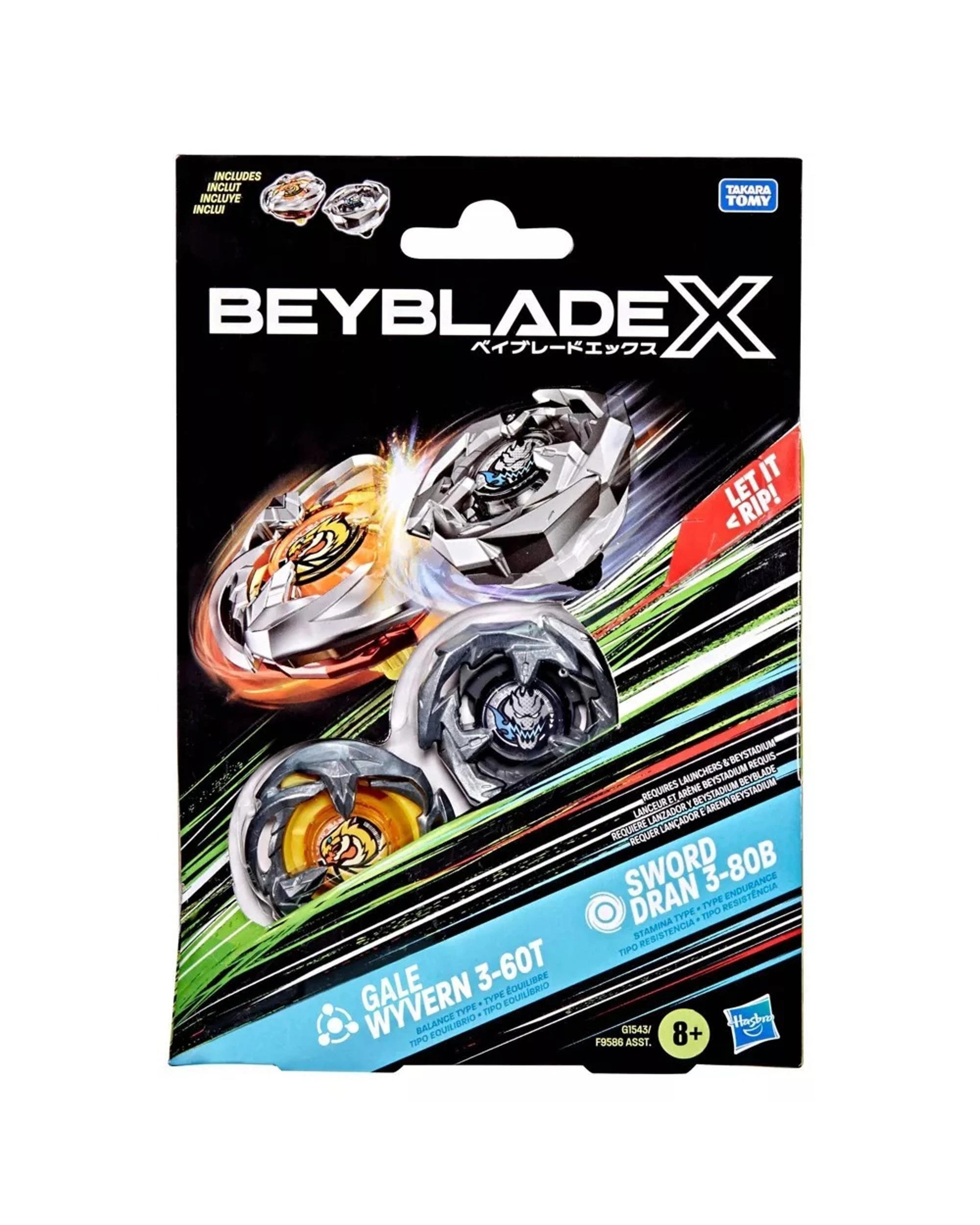 Beyblade X Gale Wyvern 3-60T and Sword Dran 3-80B Top Dual Pack