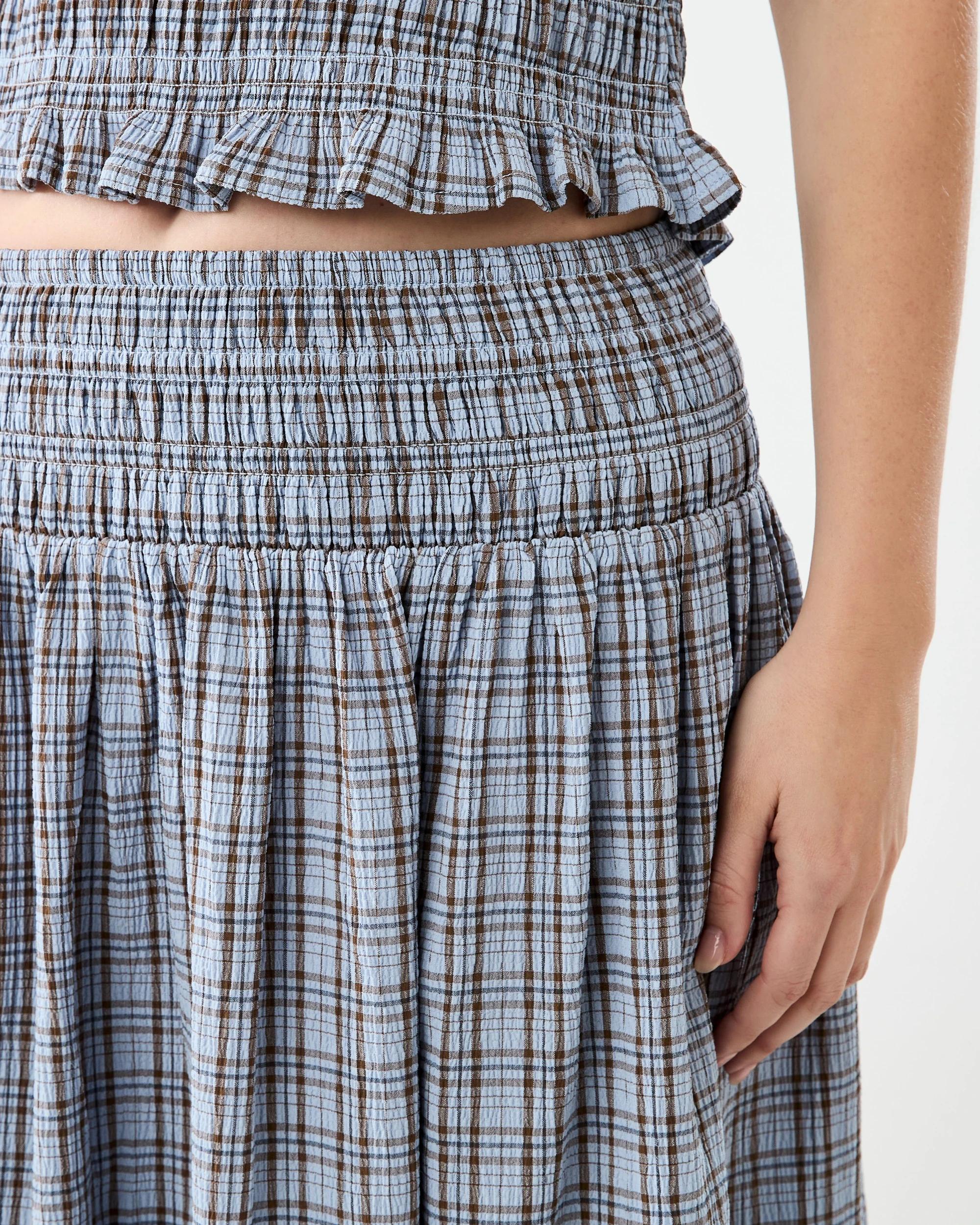 4 Shirred Maxi Skirt Ging Blu, 4 of 5