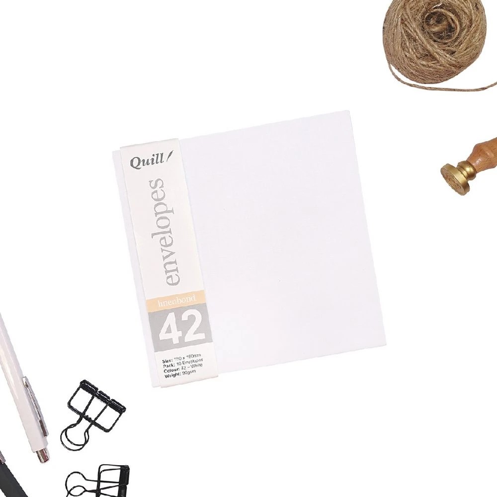 3 Quill 150mm Square Linen Bond Envelopes White 10 Pack, 3 of 4