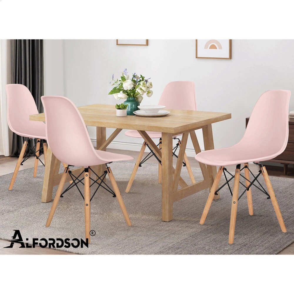 10 Alfordson 4x Dining Chairs Retro Steel Kitchen Lounge Cafe Solid Wood - Pink, 10 of 10