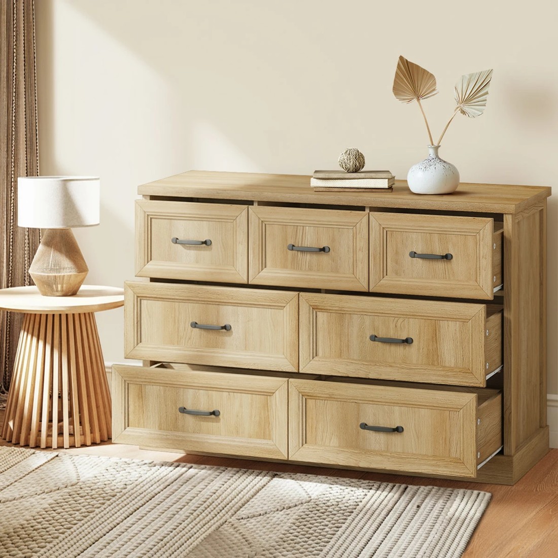 3 Oikiture 7 Chest of Drawers Bedside Dresser Tallboy Storage Bedroom - Natural, 3 of 9