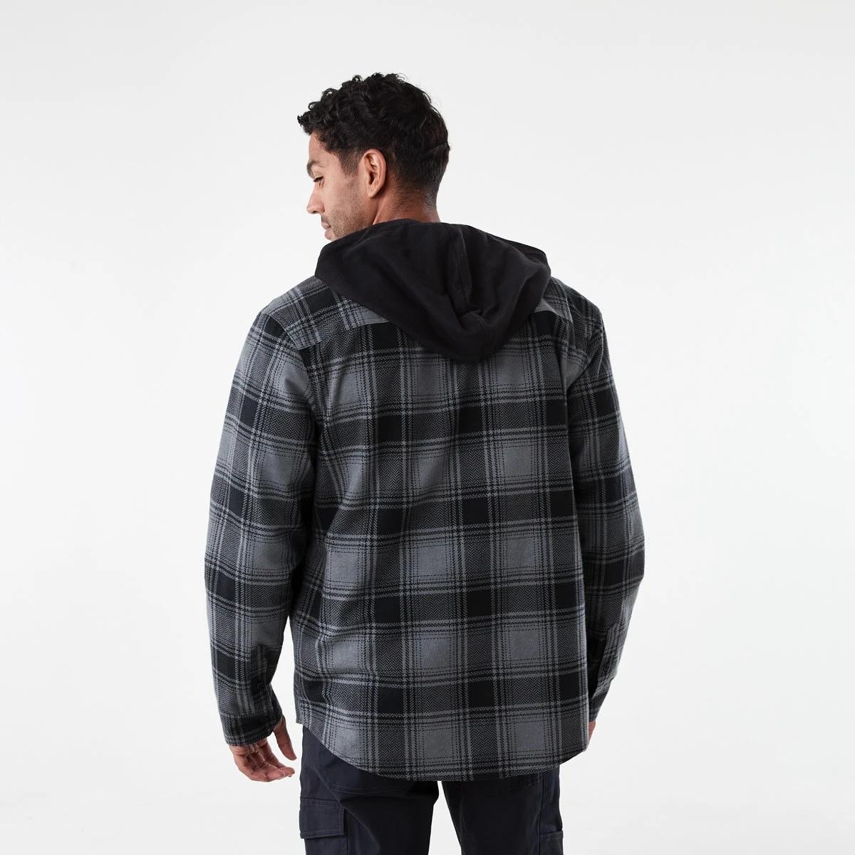 4 Workwear Long Sleeve Hooded Shirt Blk Check, 4 of 7