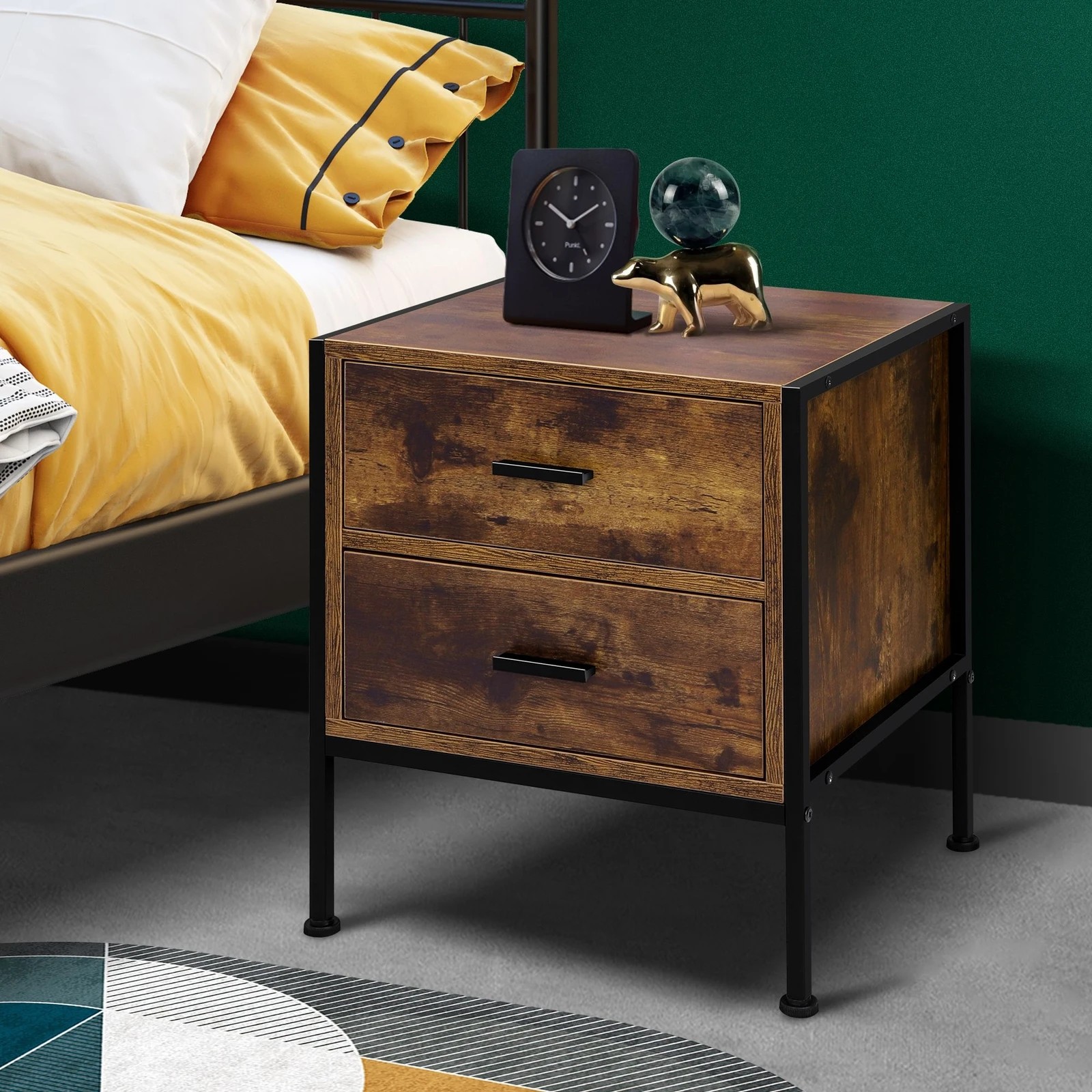 6 Alfordson Bedside Table Retro Wooden Nightstand Vintage Storage Side Cabinet - Brown, 6 of 10