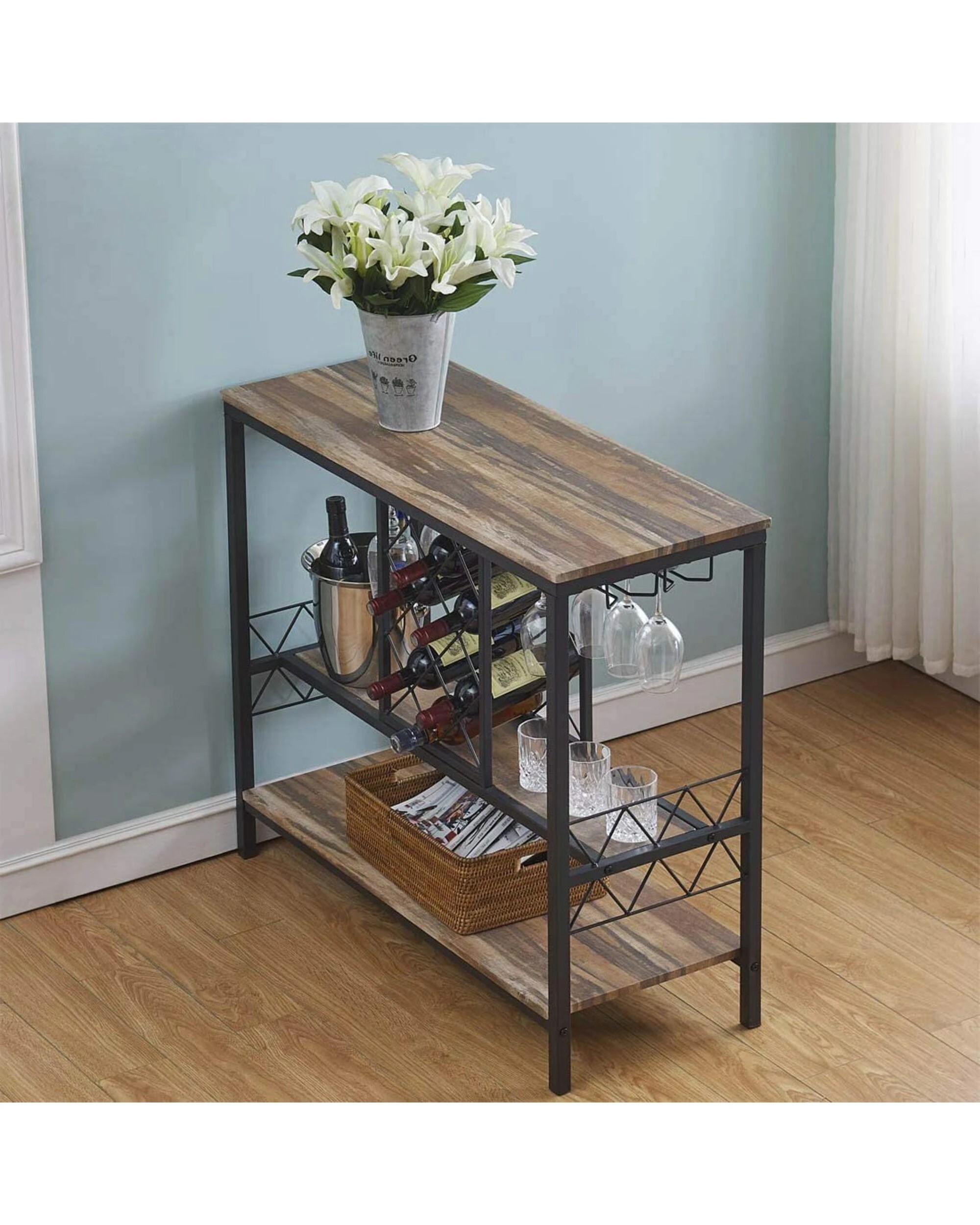 5 IHOMDEC Wine Rack Table with Glass Holder - Black, 5 of 6