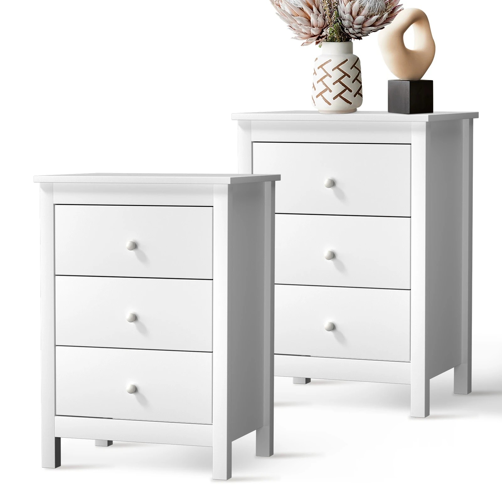 9 Oikiture Bedside Tables Set of 2 Nightstands Storage Cabinet 3 Drawers - White, 9 of 9