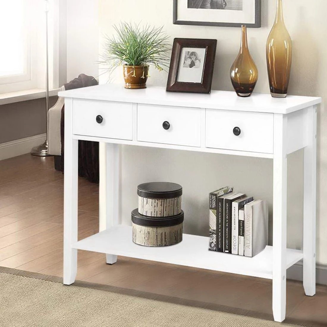 3 Artiss Console Table 3 Drawers 100CM  Chole - White, 3 of 8