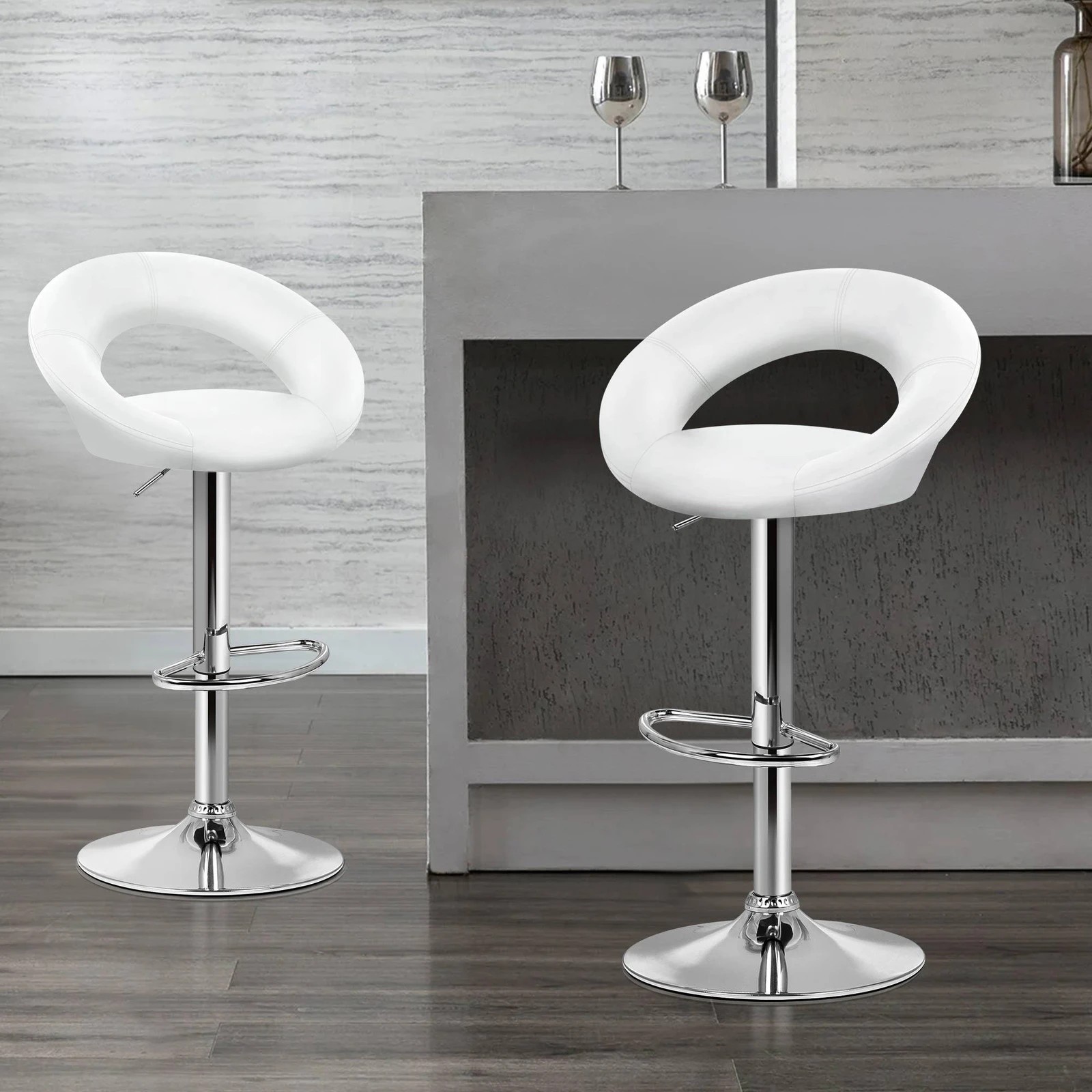 2 Alfordson 2x Bar Stools Ovadia Kitchen Swivel Chair Leather Gas Lift - White, 2 of 7