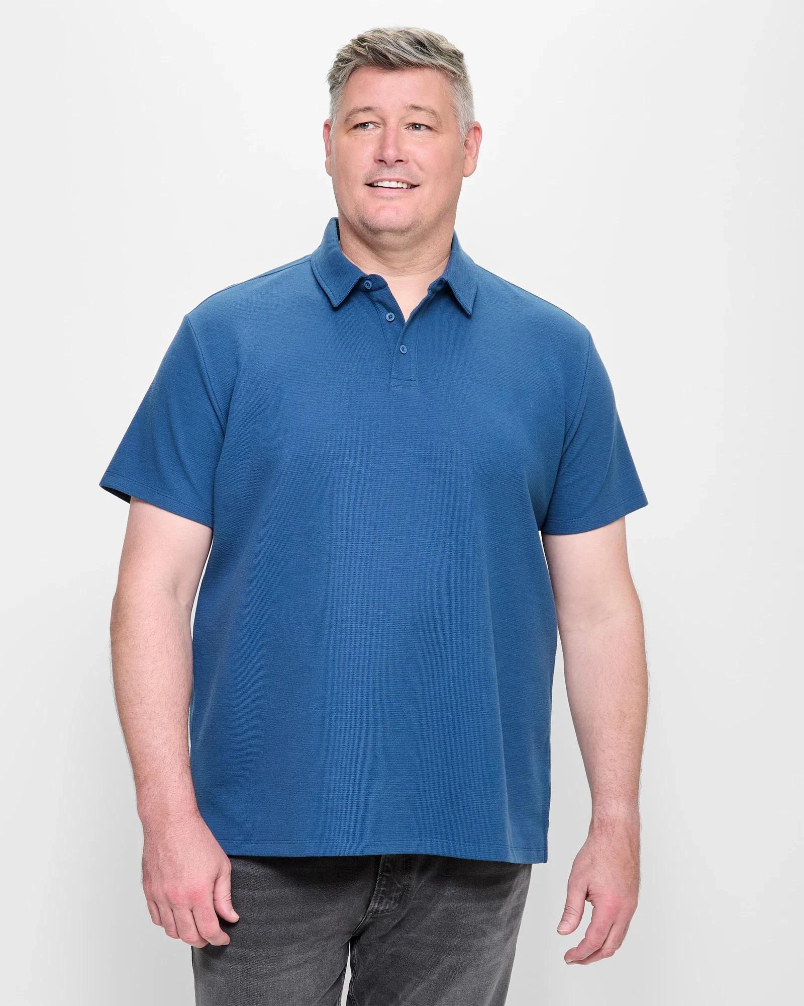 1 Target Plus Size Australian Cotton Blend Waffle Polo Top DARK DENIM, 1 of 5