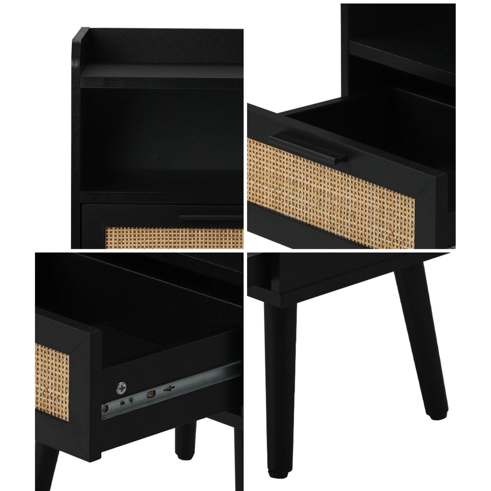 4 Oikiture Bedside Table Drawer Side End Table Nightstand Rattan
 - Black, 4 of 10
