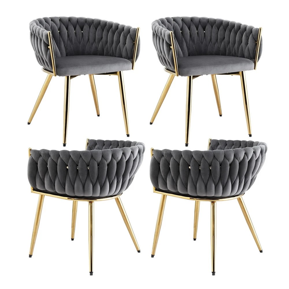 1 1 Set of 4 Artiss Dining Chairs Velvet Armchair - Grey, 1 of 6