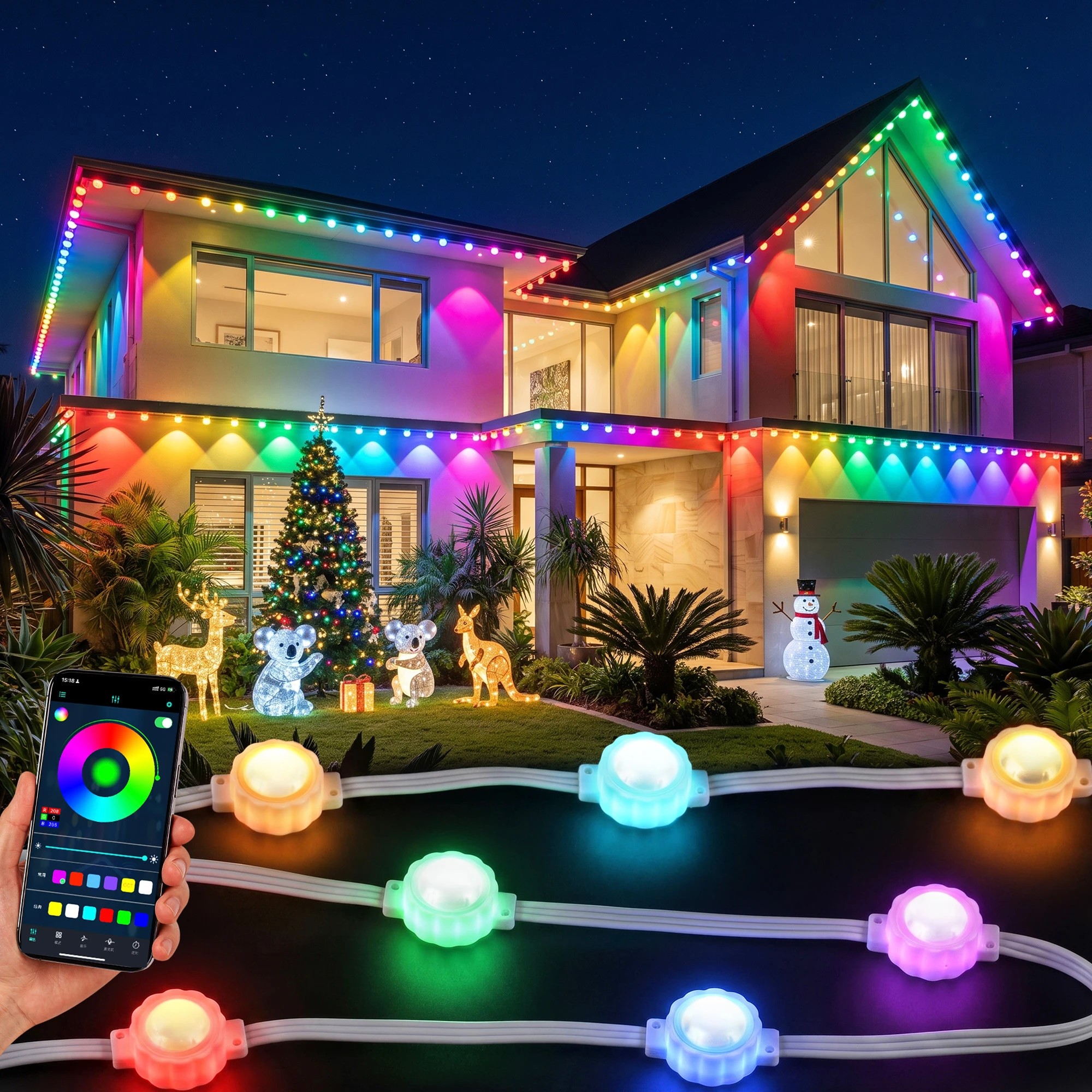 1 Jingle Jollys 15M Christmas Lights Permanent String Eaves Light 36 LED Decoration - Multi, 1 of 7