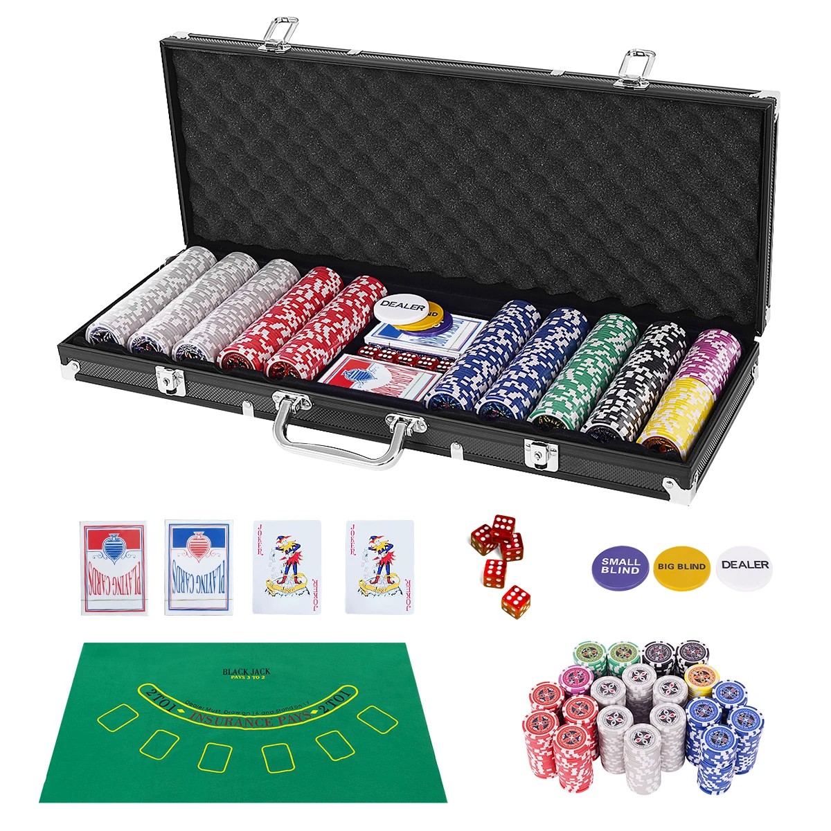 1 Costway Poker Chip Set 500PC Chips Texas Hold'em Poker Sets Playing Cards, 1 of 4