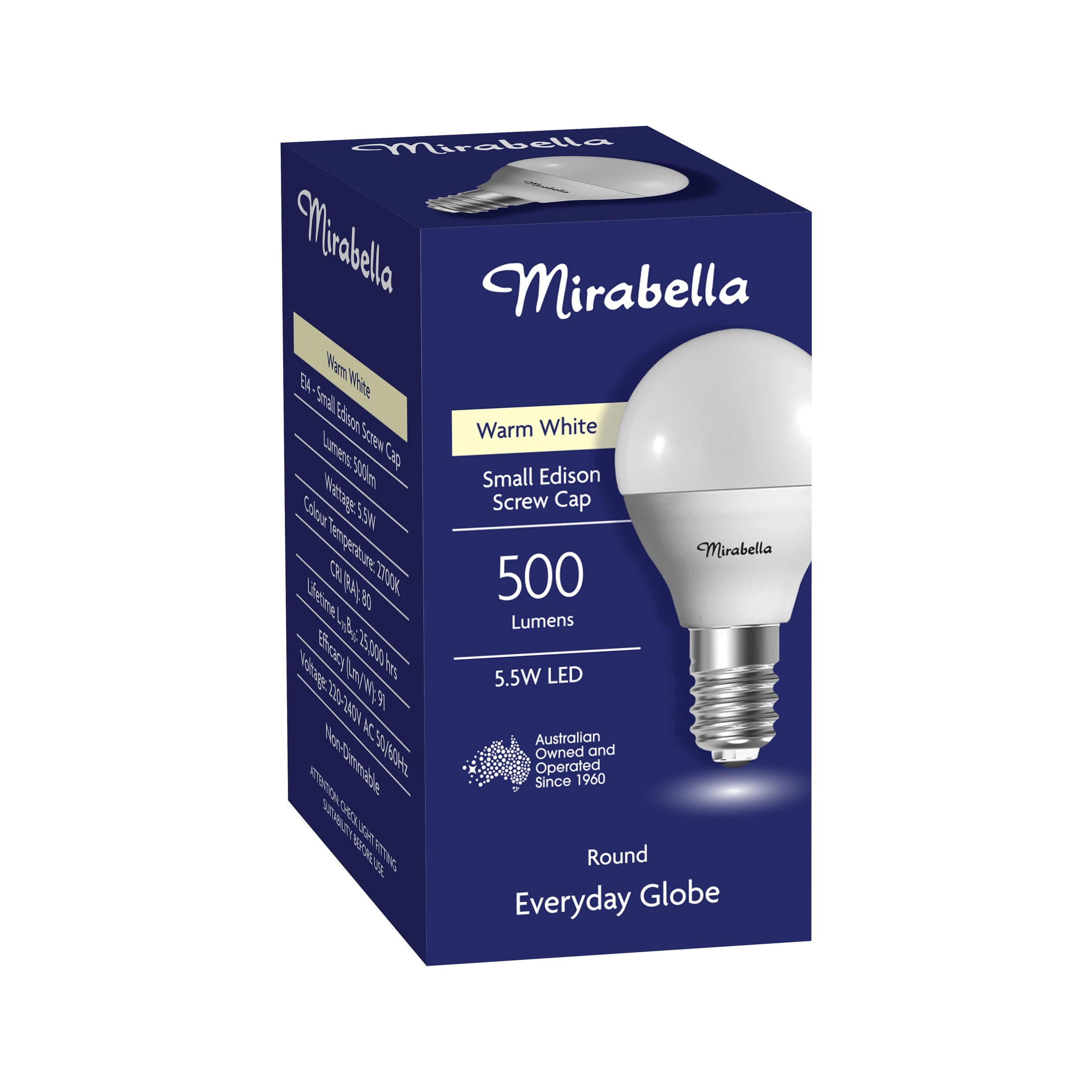 6 Mirabella LED Fancy Round SES 5.5W 2700K Warm White Everyday Globe Bulb, 6 of 6